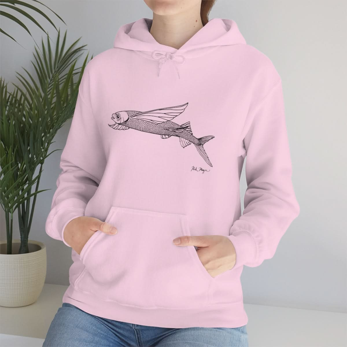 Flying Fish Drawing Warm Hoodie