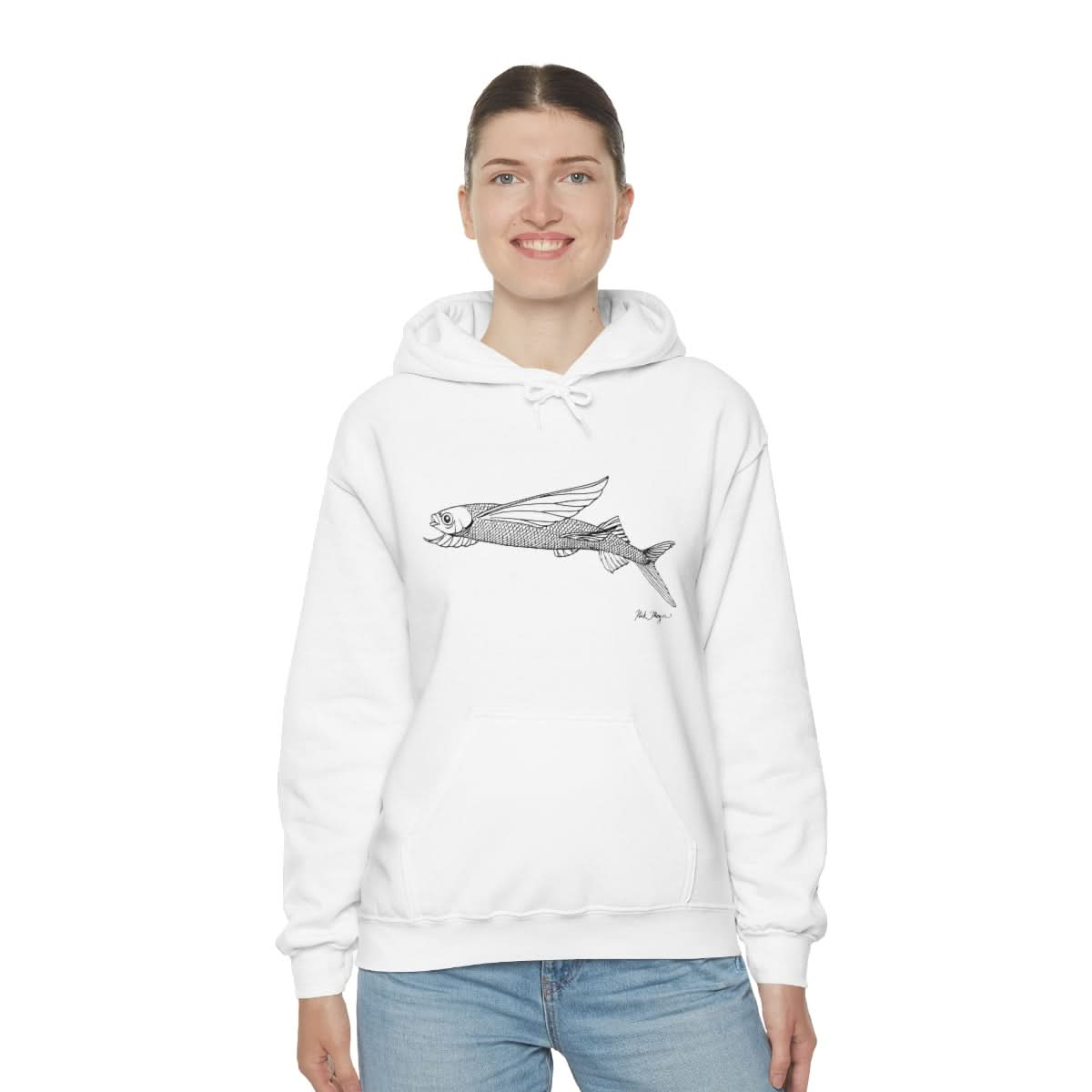 Flying Fish Drawing Warm Hoodie