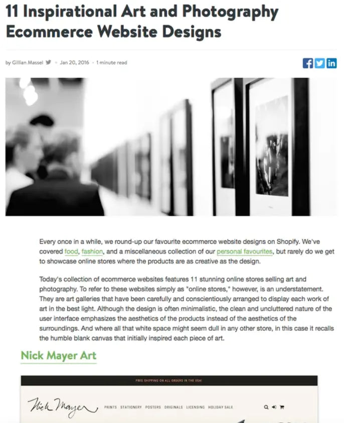 Nick Mayer Art featured in Shopify's 11 Inspirational Art Ecommerce Website Designs