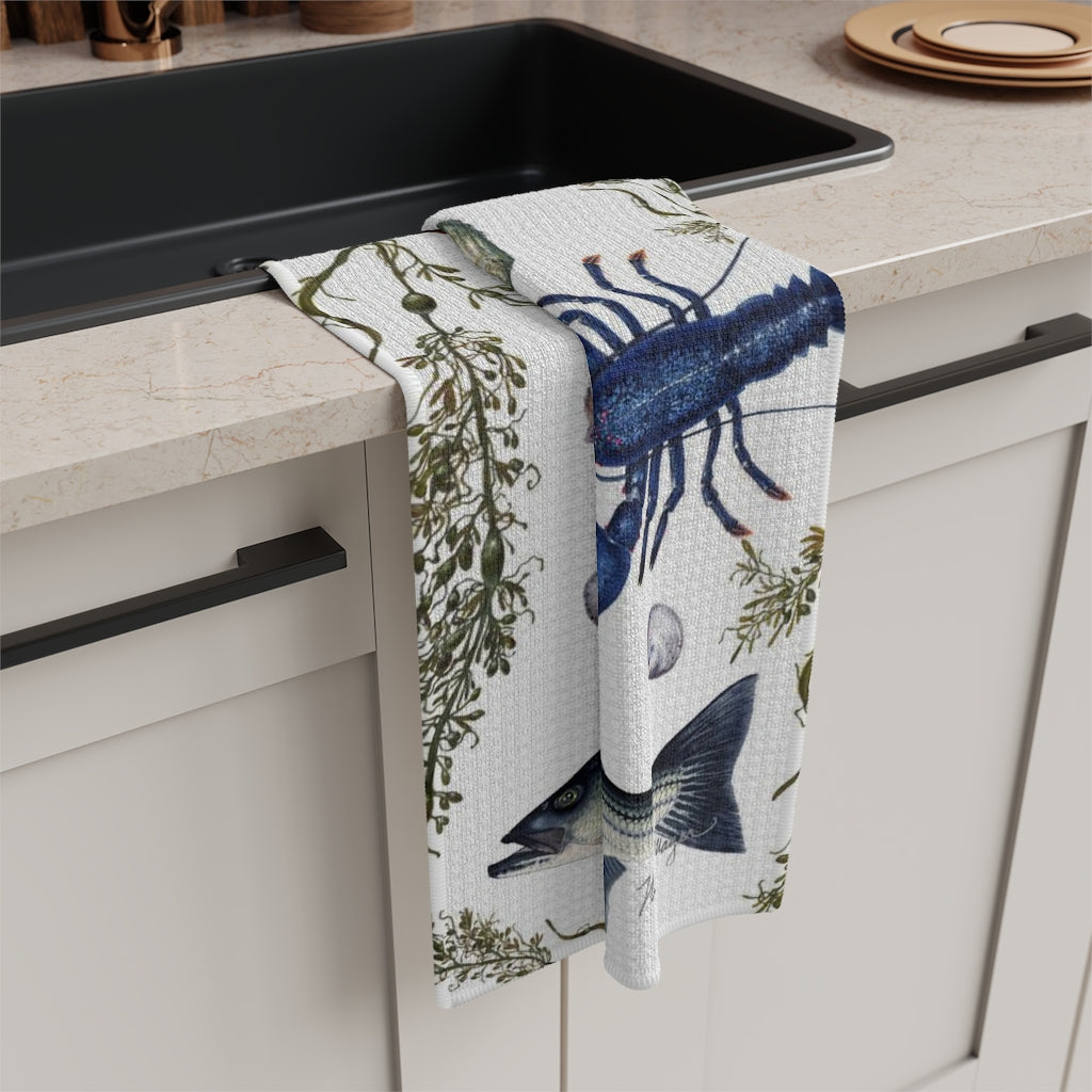 seafood art kitchen towel