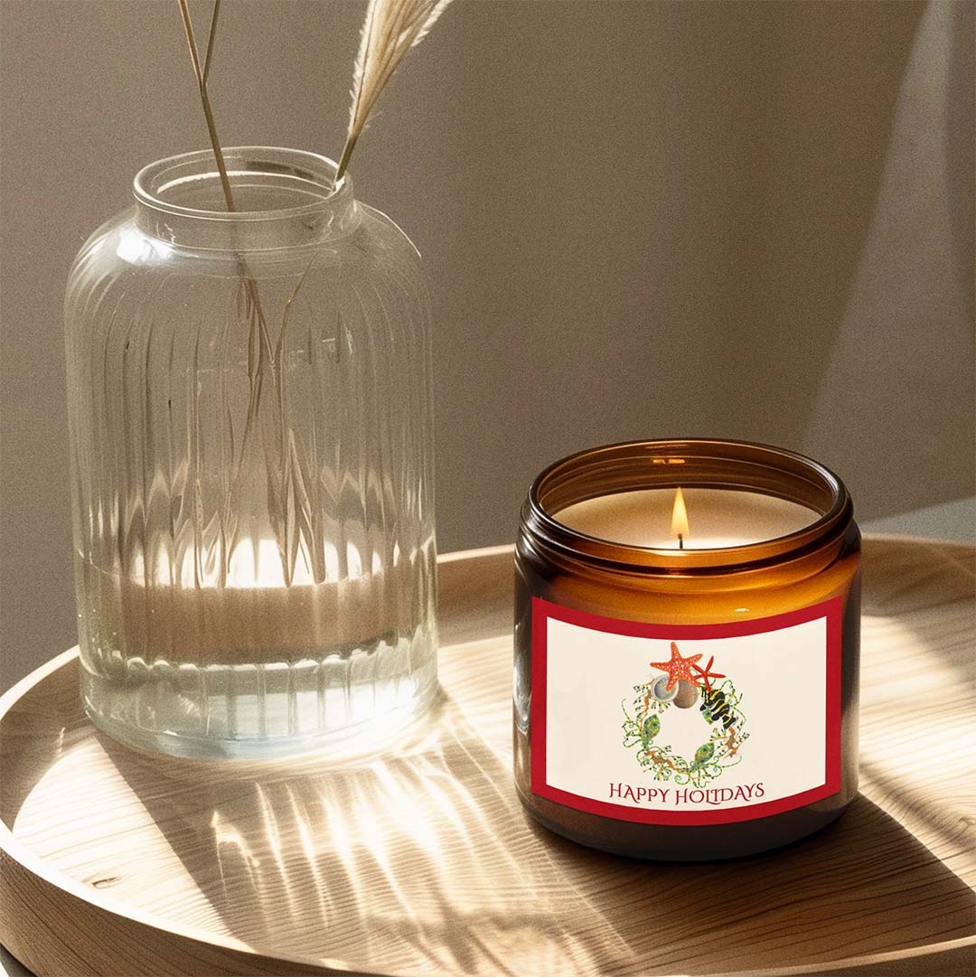 Nautical Wreath Natural Scented Soy Candle - 2 Sizes & 9 Fragrance Choices - NEW for Holiday 2025! Printify