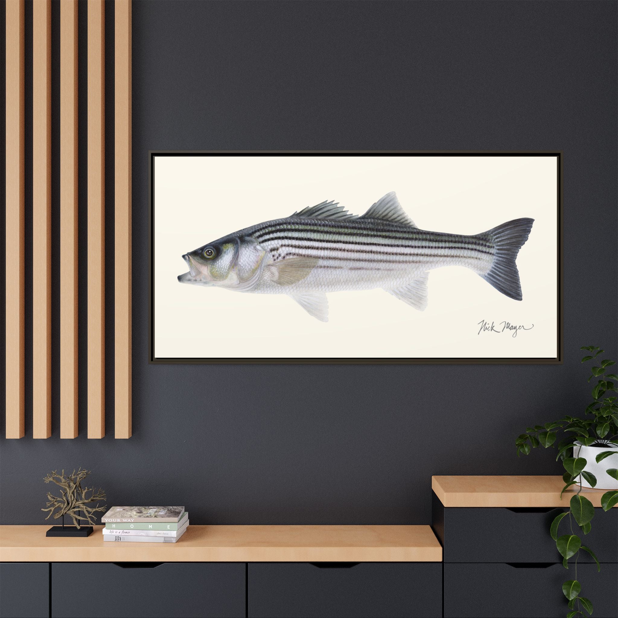 Schoolie Striped Bass Framed Canvas Print Printify