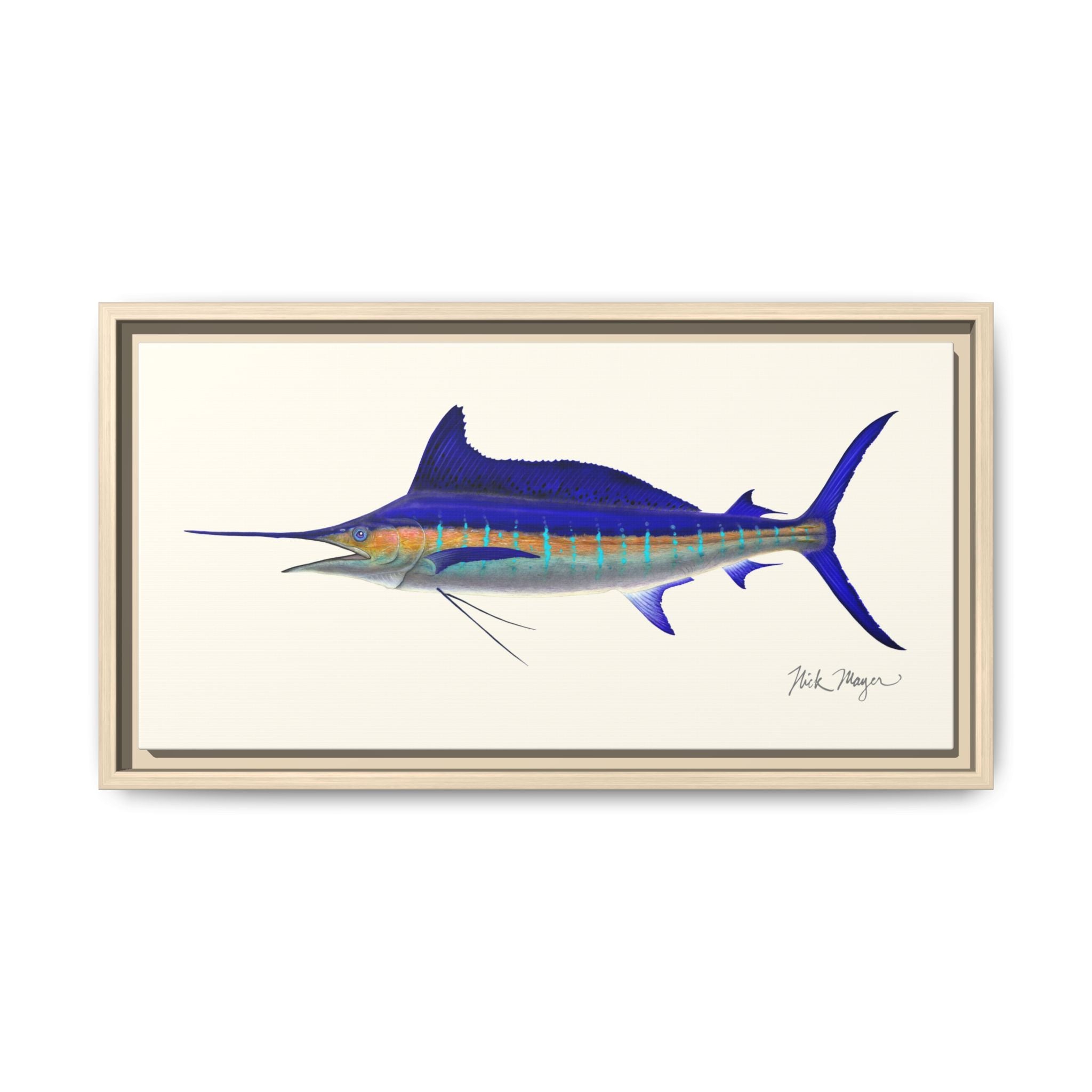 Striped Marlin Framed Canvas Print Printify