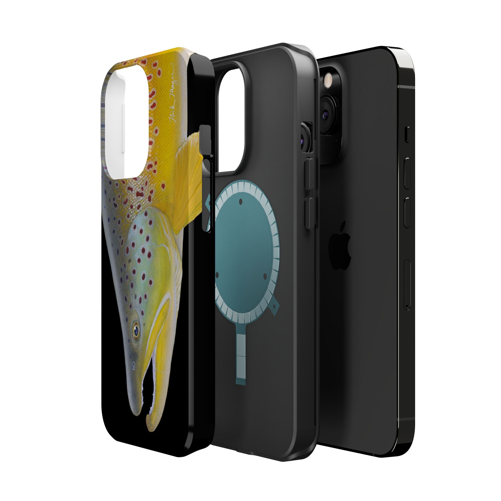 Brown Trout 3 Face Black MagSafe iPhone Case
