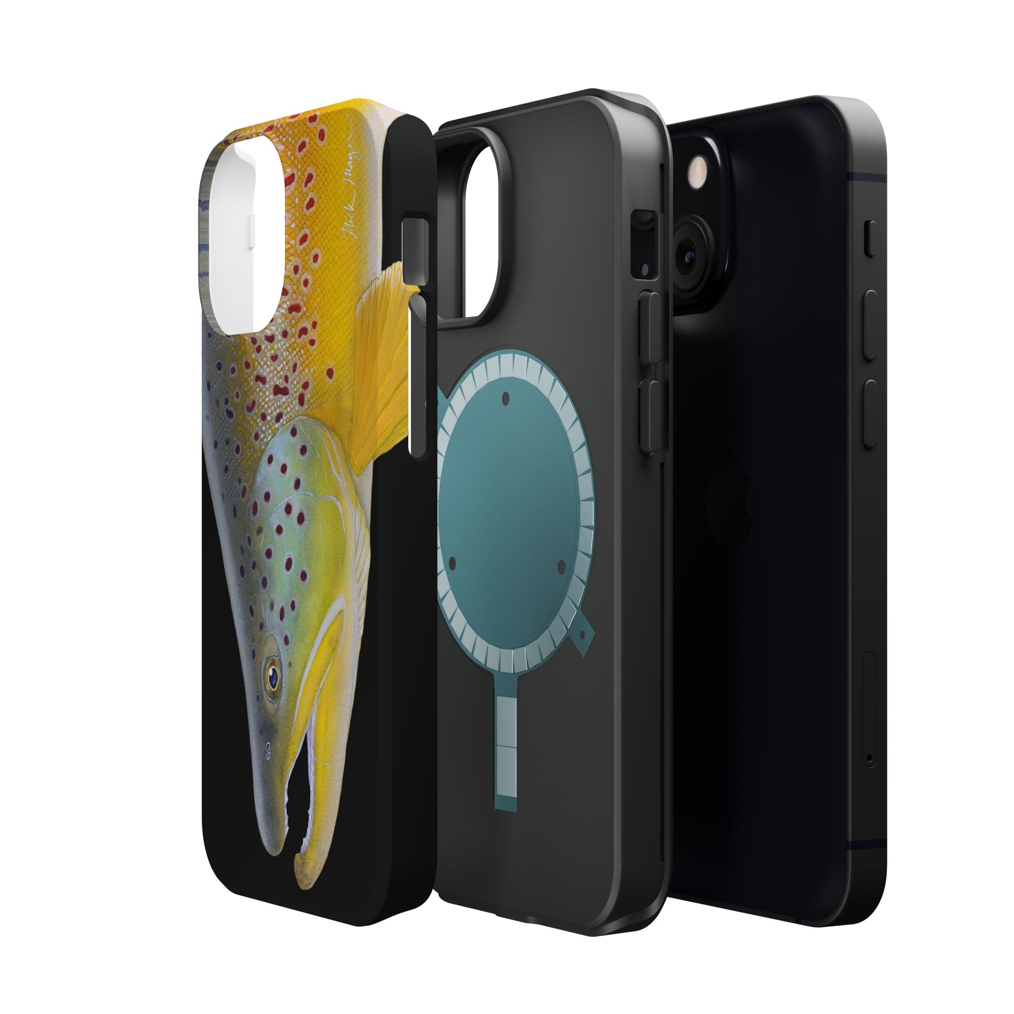Brown Trout 3 Face Black MagSafe iPhone Case