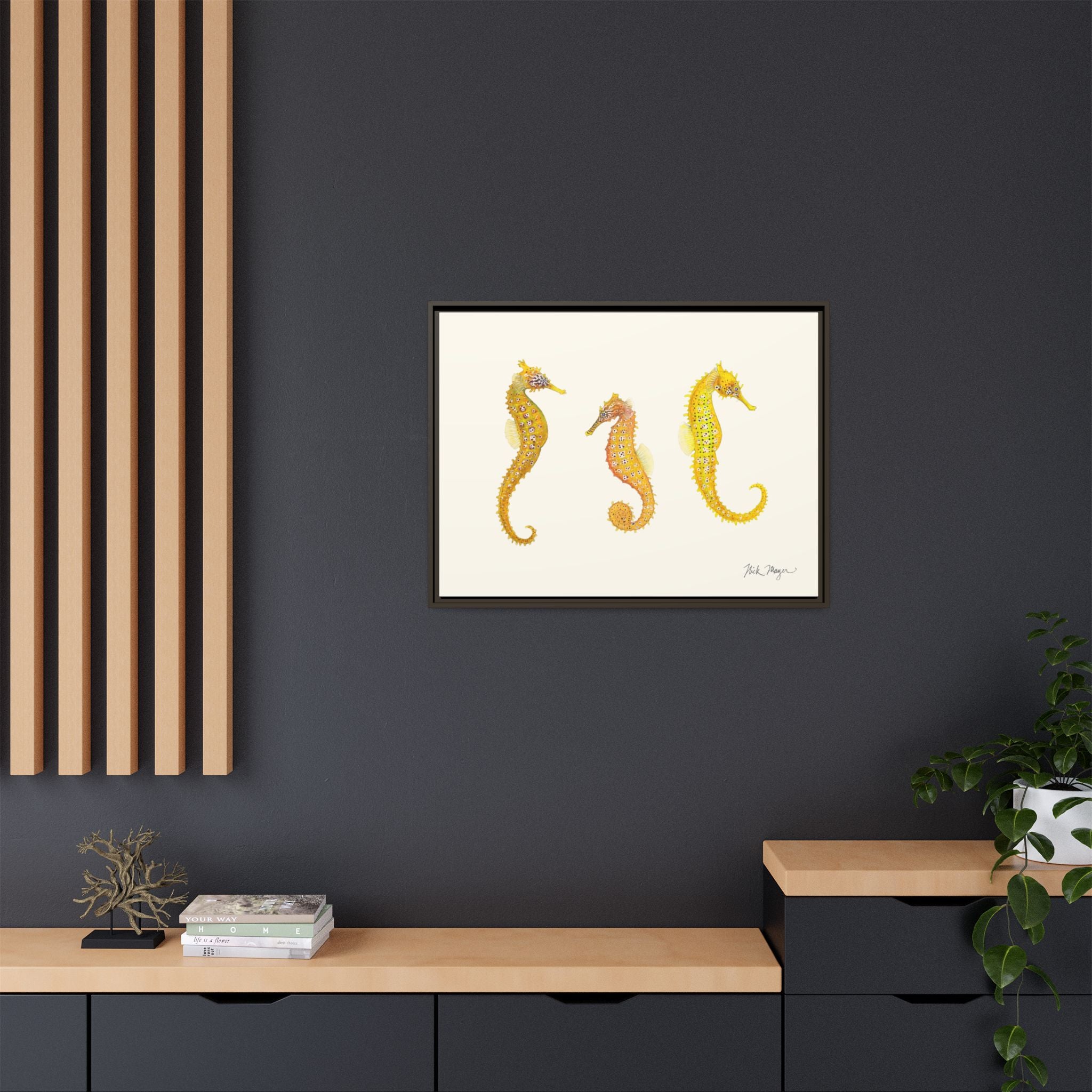 Giant Seahorse Trio Framed Canvas Print Printify