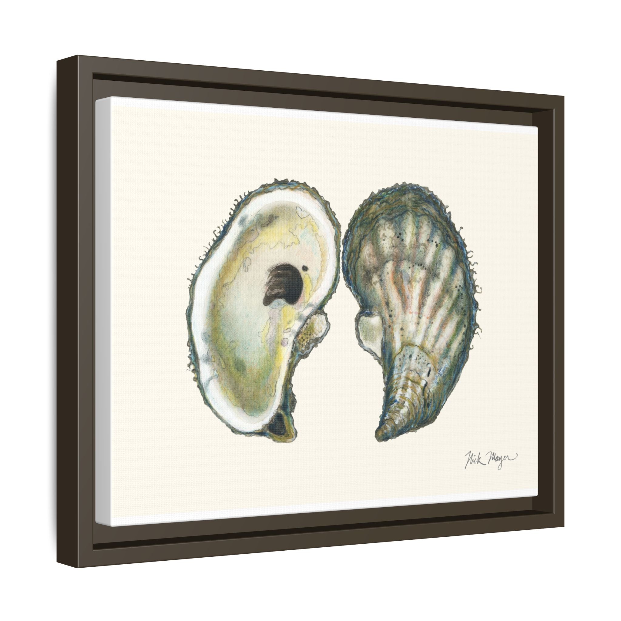 Framed Oysters Art Print — Coastal Sea Shell Wall Decor Printify