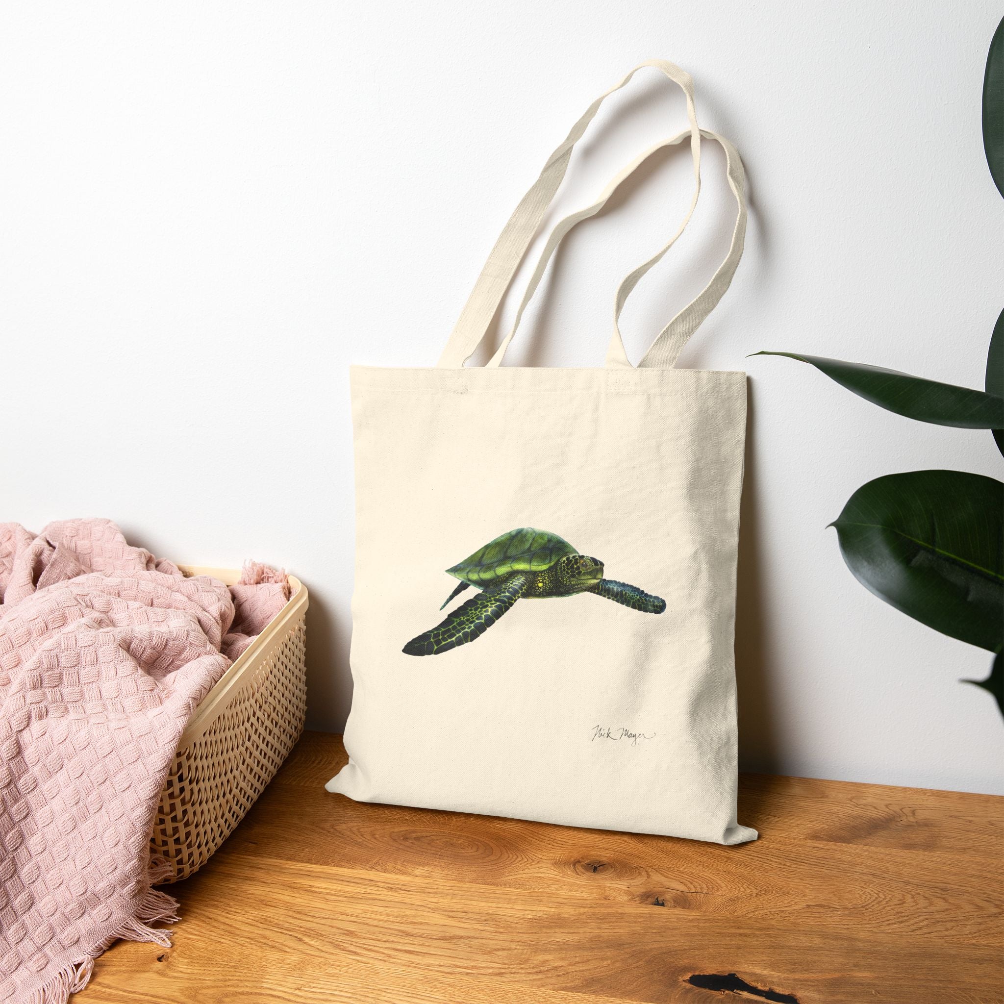 Green Sea Turtle I Cotton Canvas Tote Bag