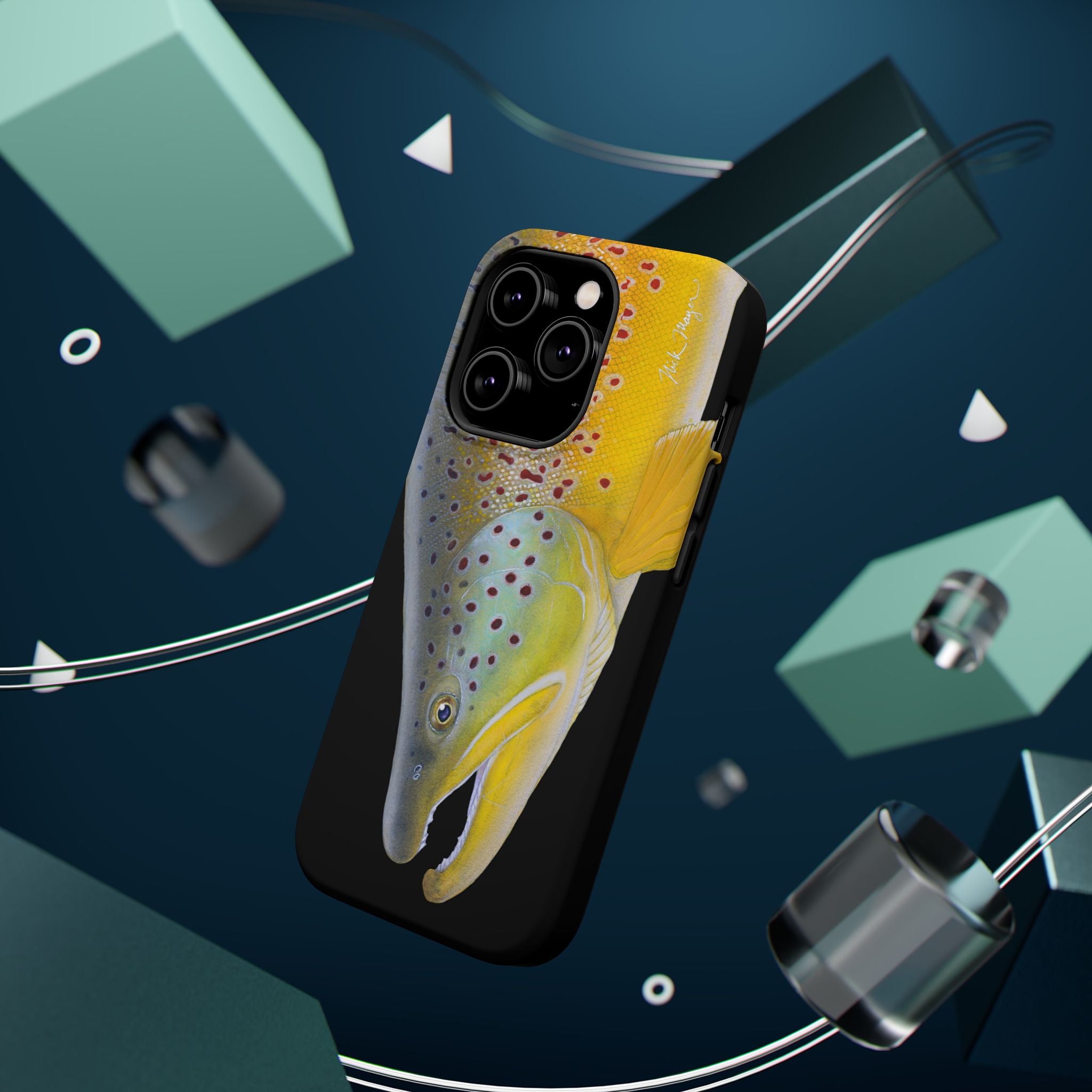 Brown Trout 3 Face Black MagSafe iPhone Case