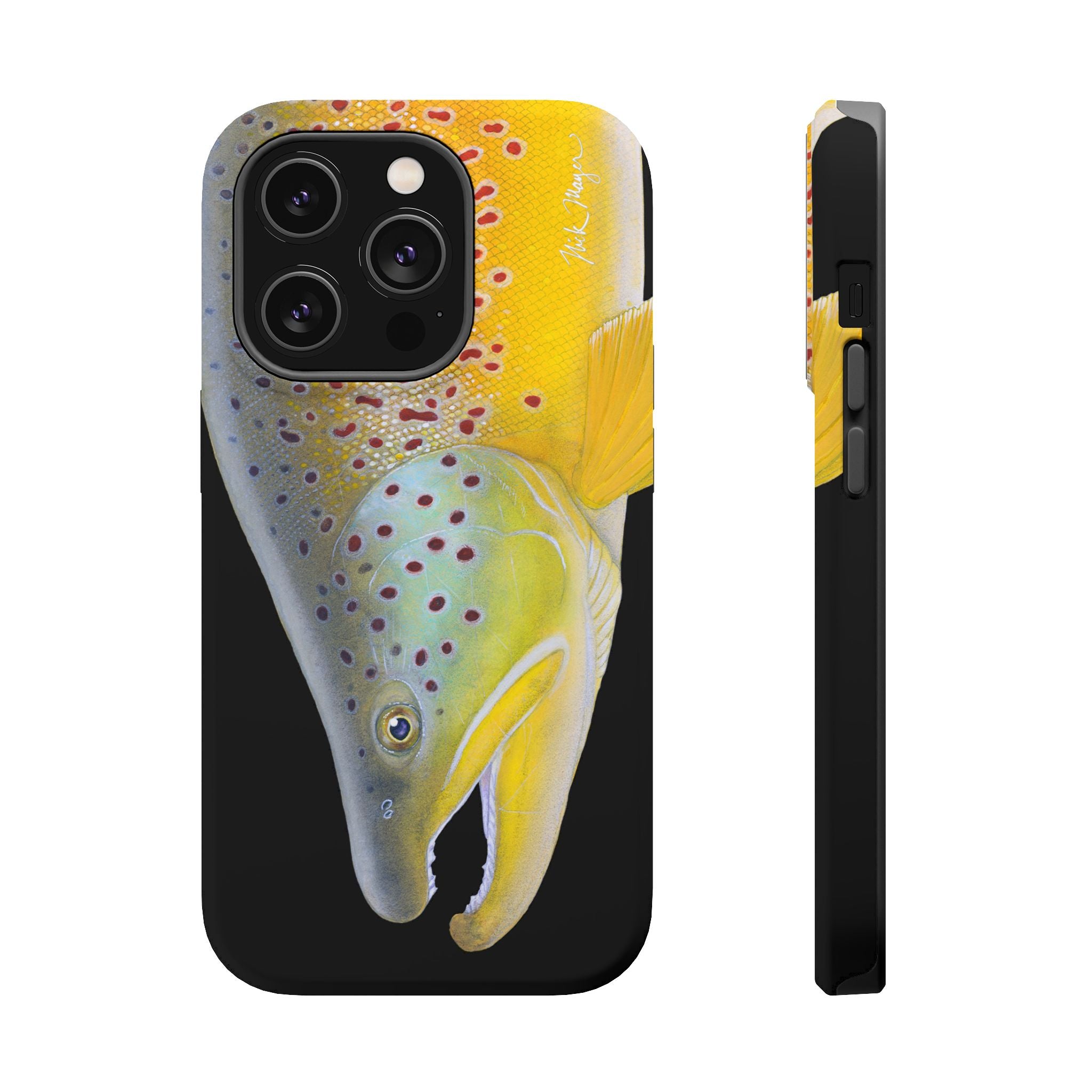 Brown Trout 3 Face Black MagSafe iPhone Case