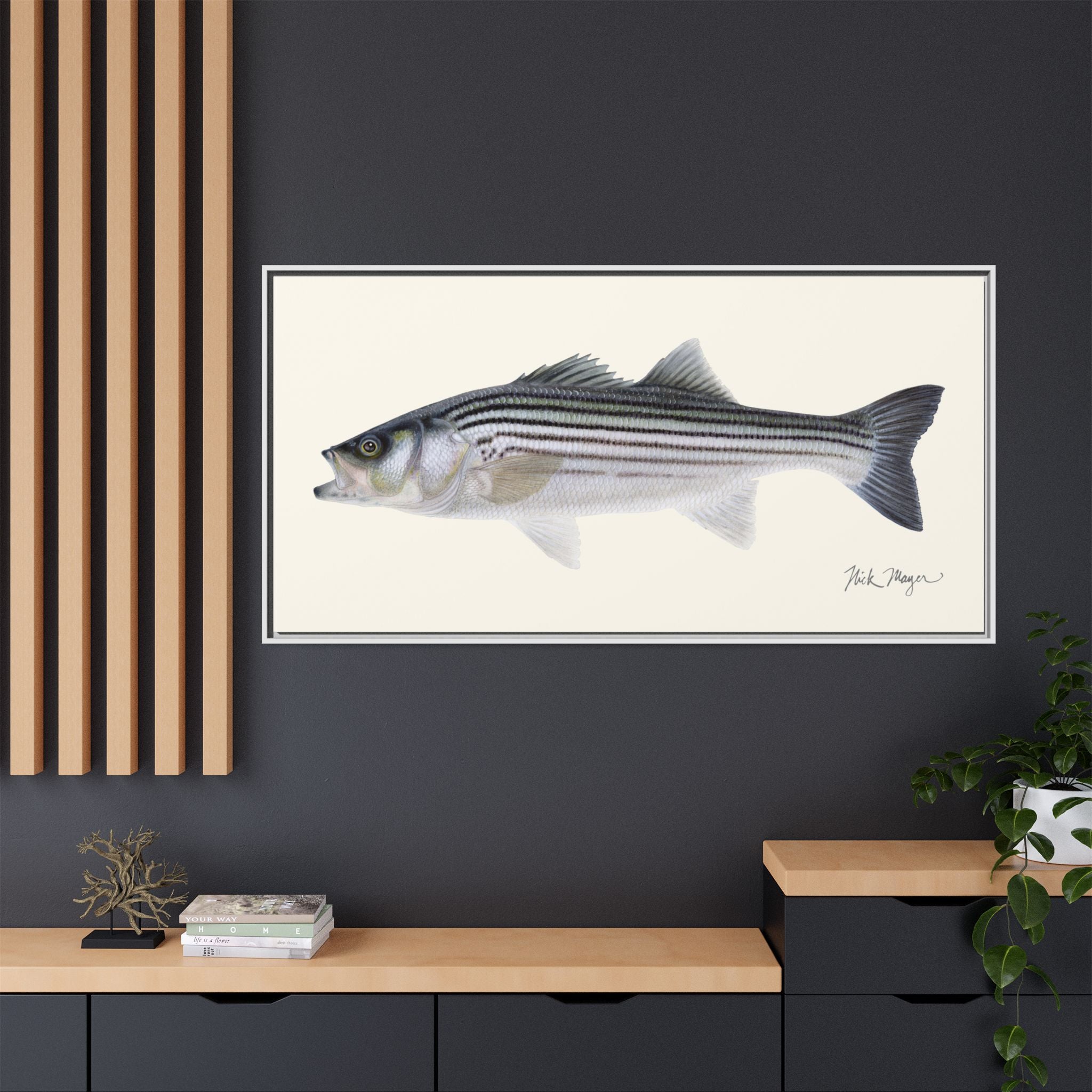 Schoolie Striped Bass Framed Canvas Print Printify