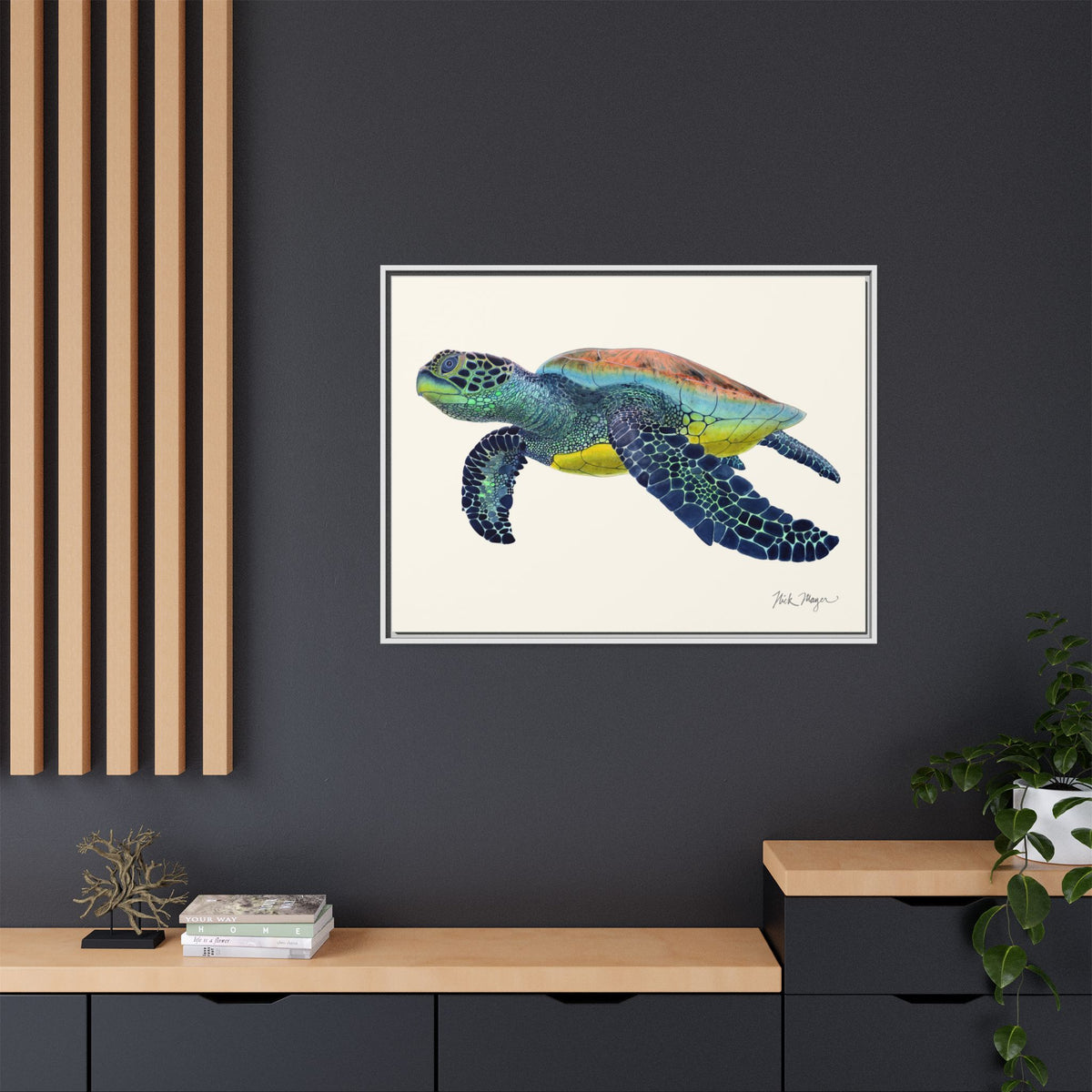 Green Sea Turtle II Framed Canvas Print Printify