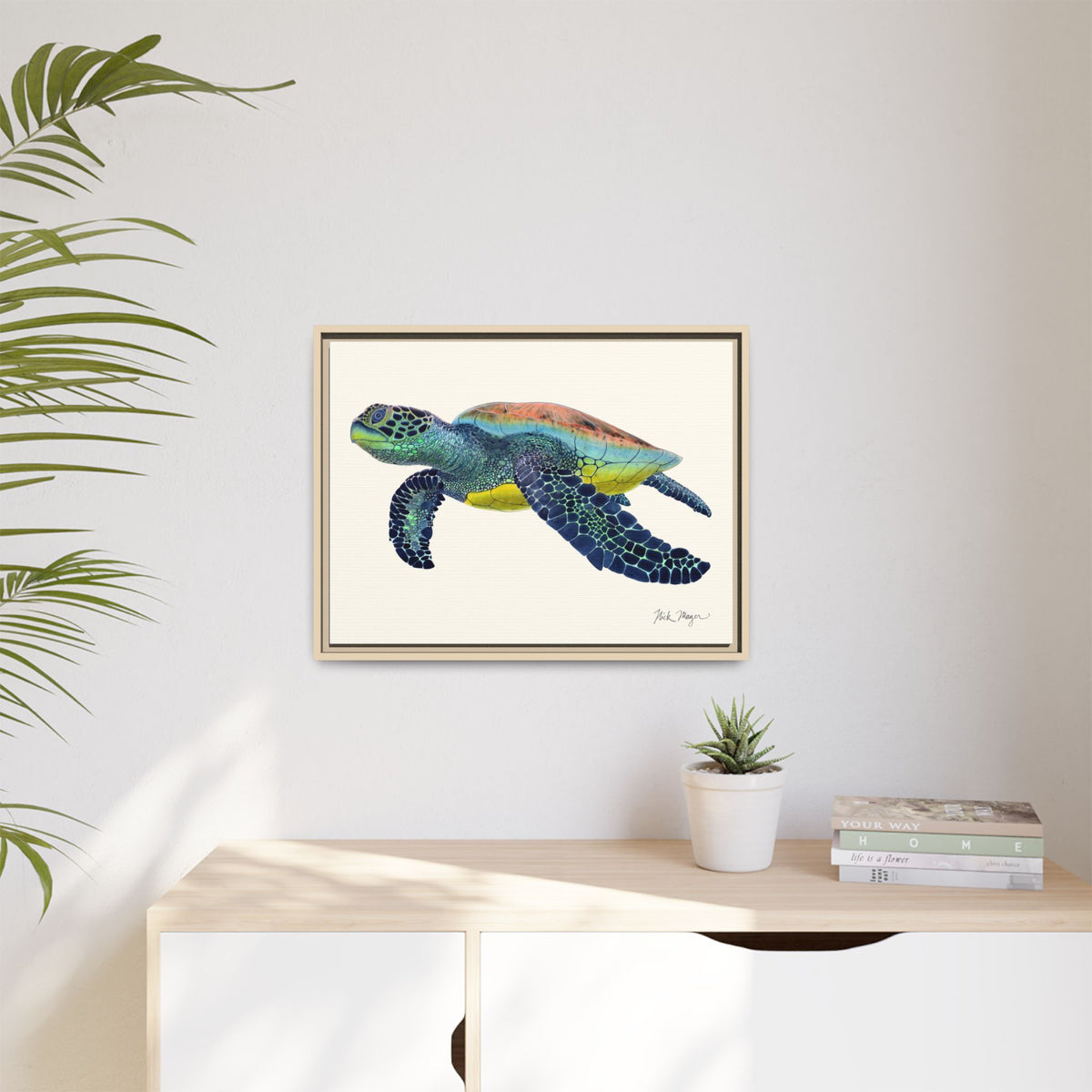 Green Sea Turtle II Framed Canvas Print Printify