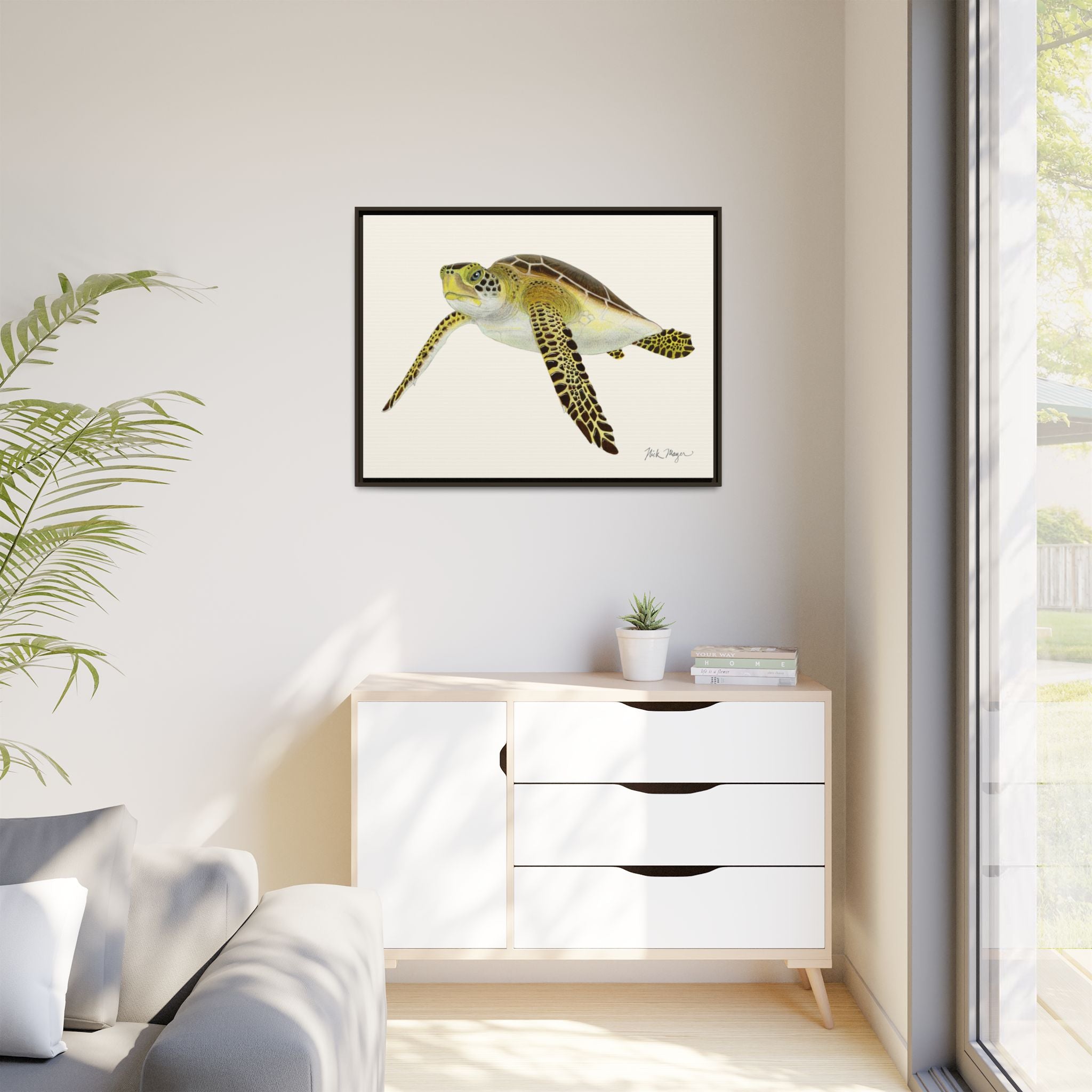 Green Sea Turtle III Framed Canvas Print Printify