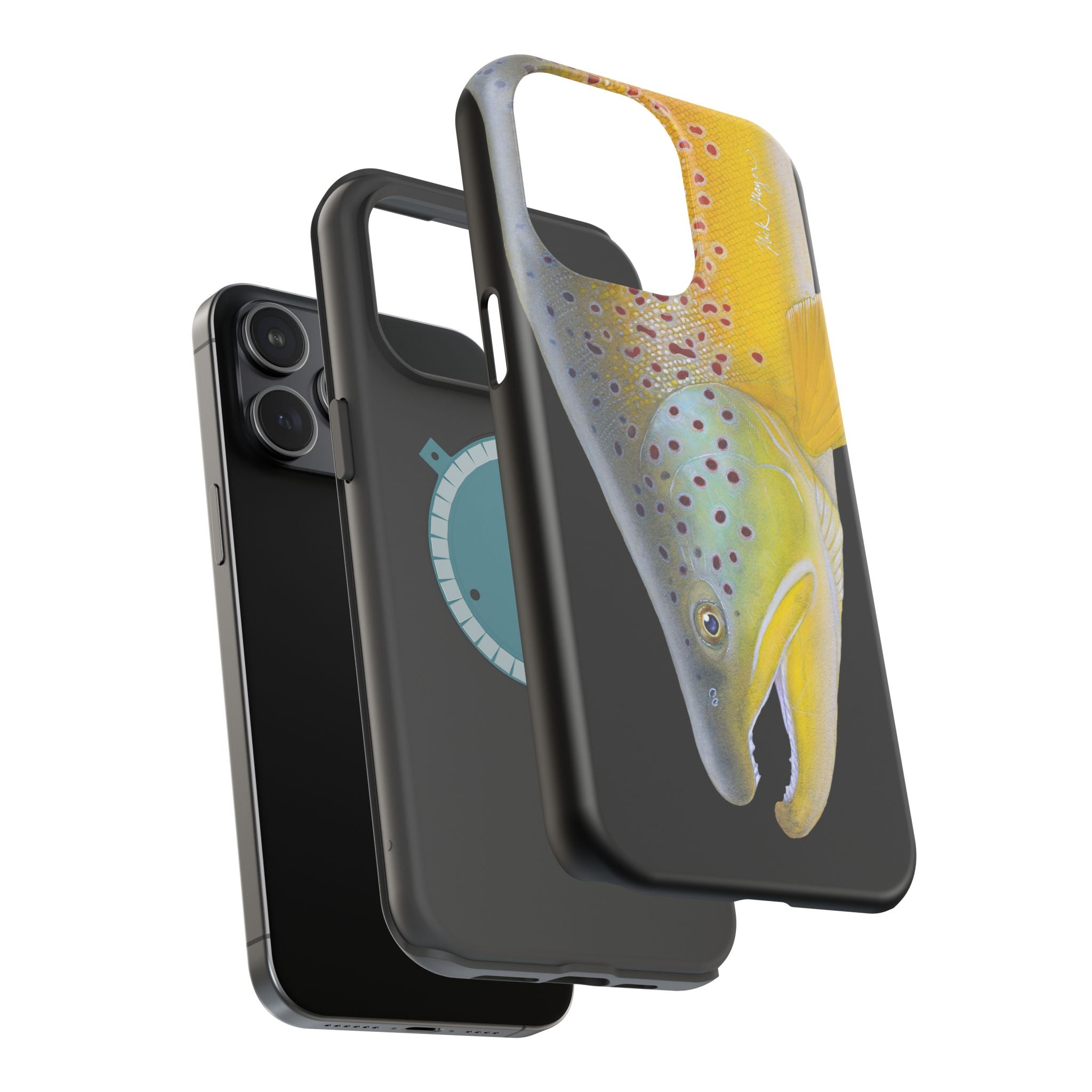 Brown Trout 3 Face Black MagSafe iPhone Case