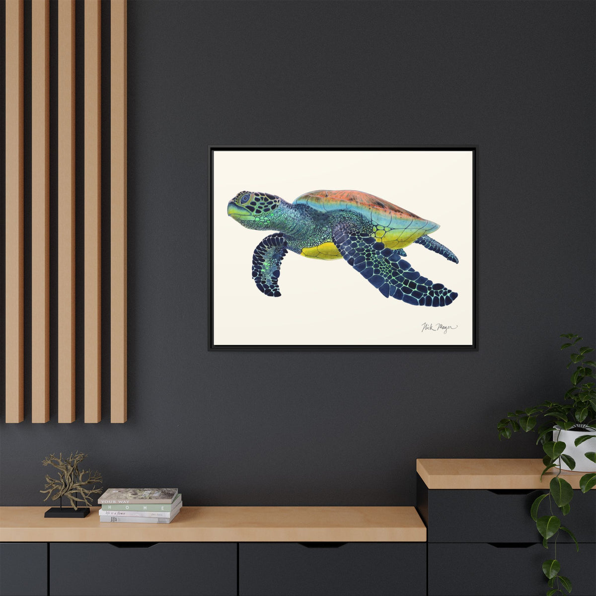Green Sea Turtle II Framed Canvas Print Printify