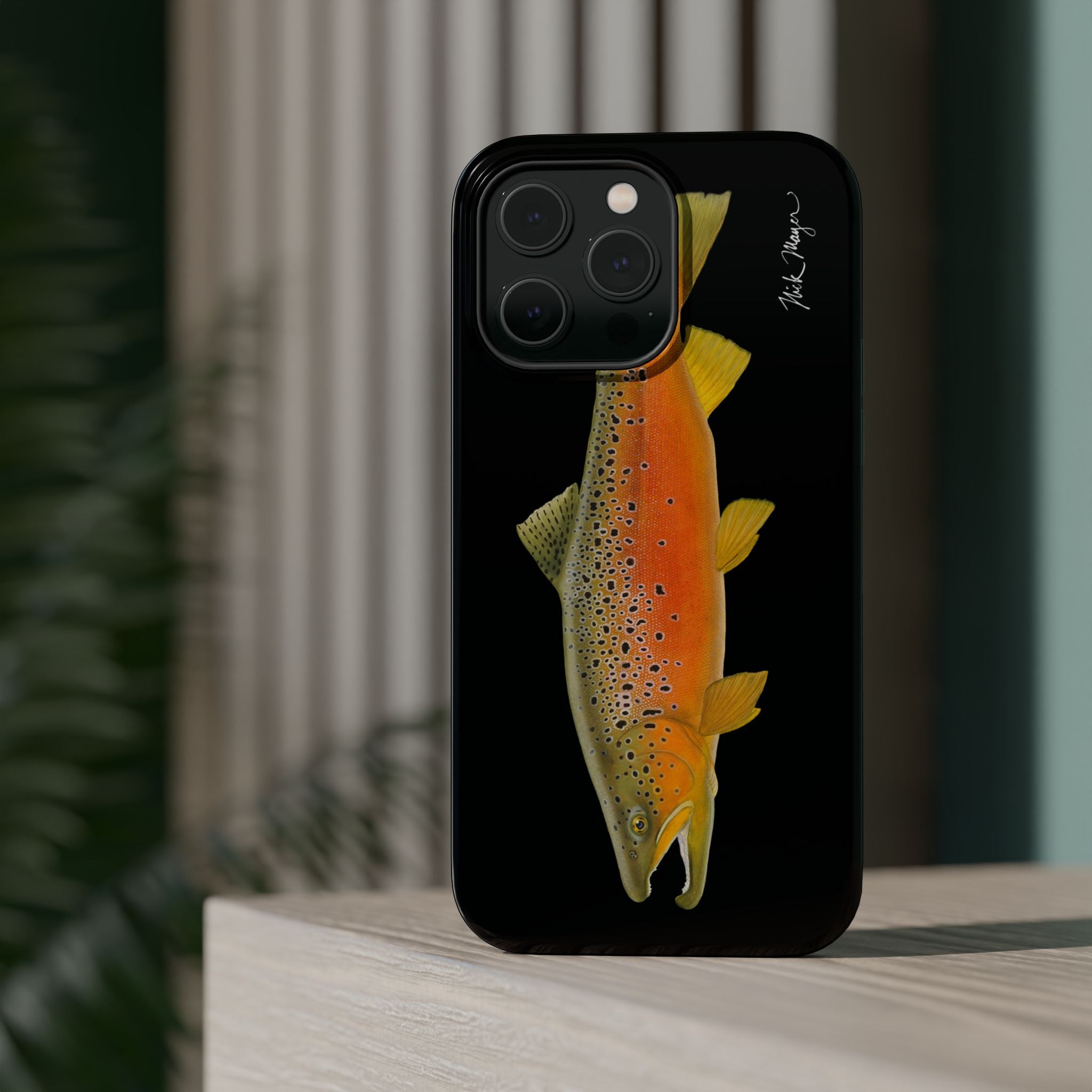 Brown Trout 2 Black MagSafe iPhone Case, NEW for Holiday 2025!