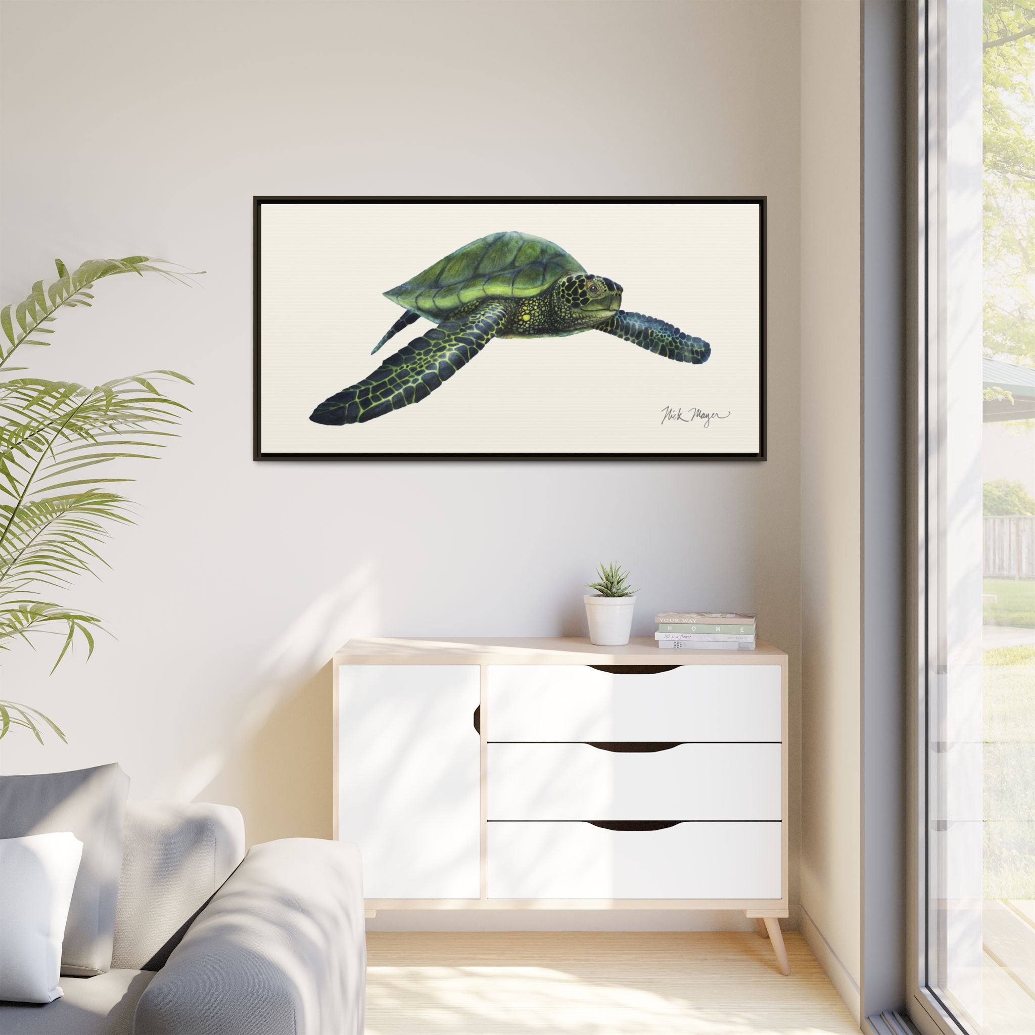 Green Sea Turtle I Framed Canvas Print Printify