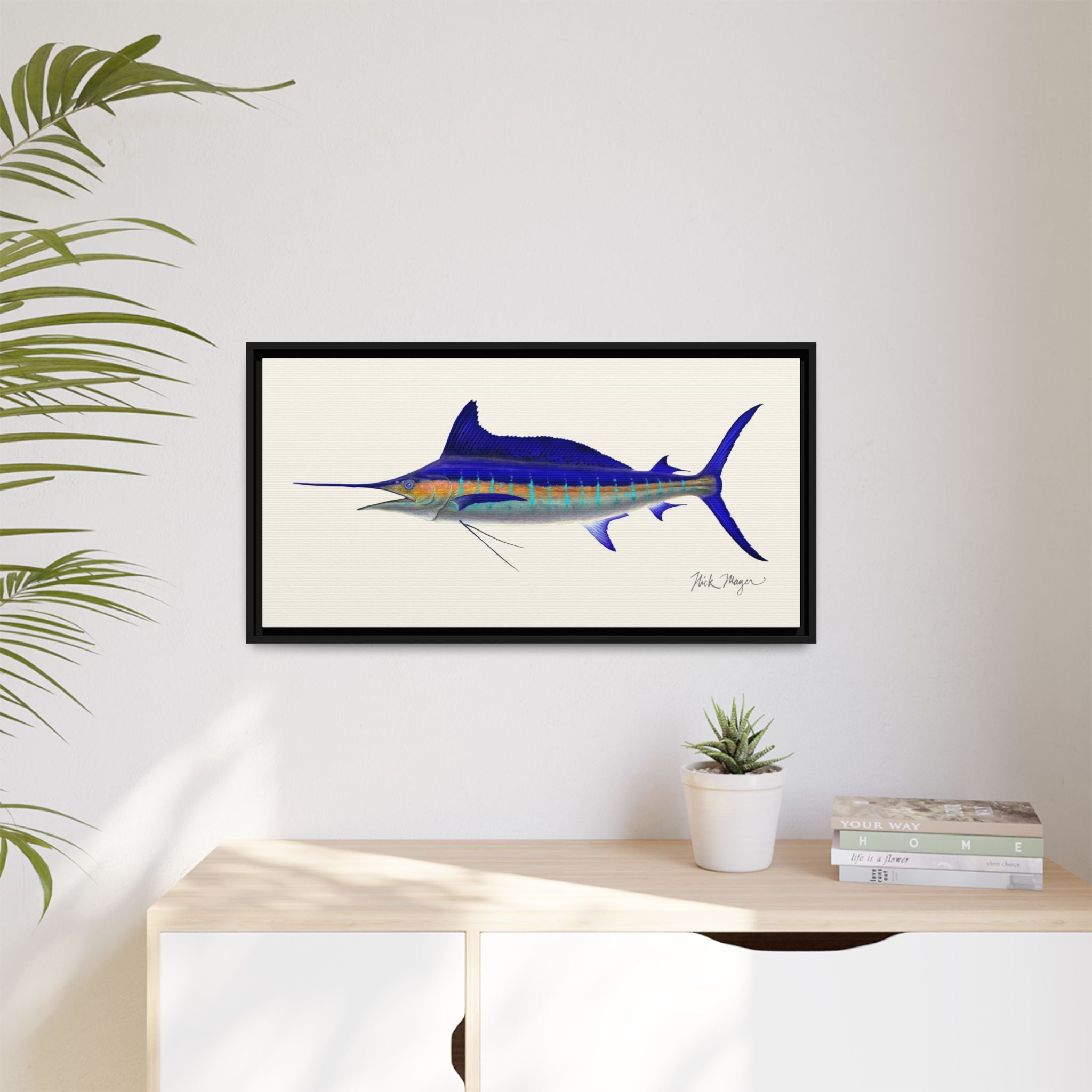 Striped Marlin Framed Canvas Print Printify