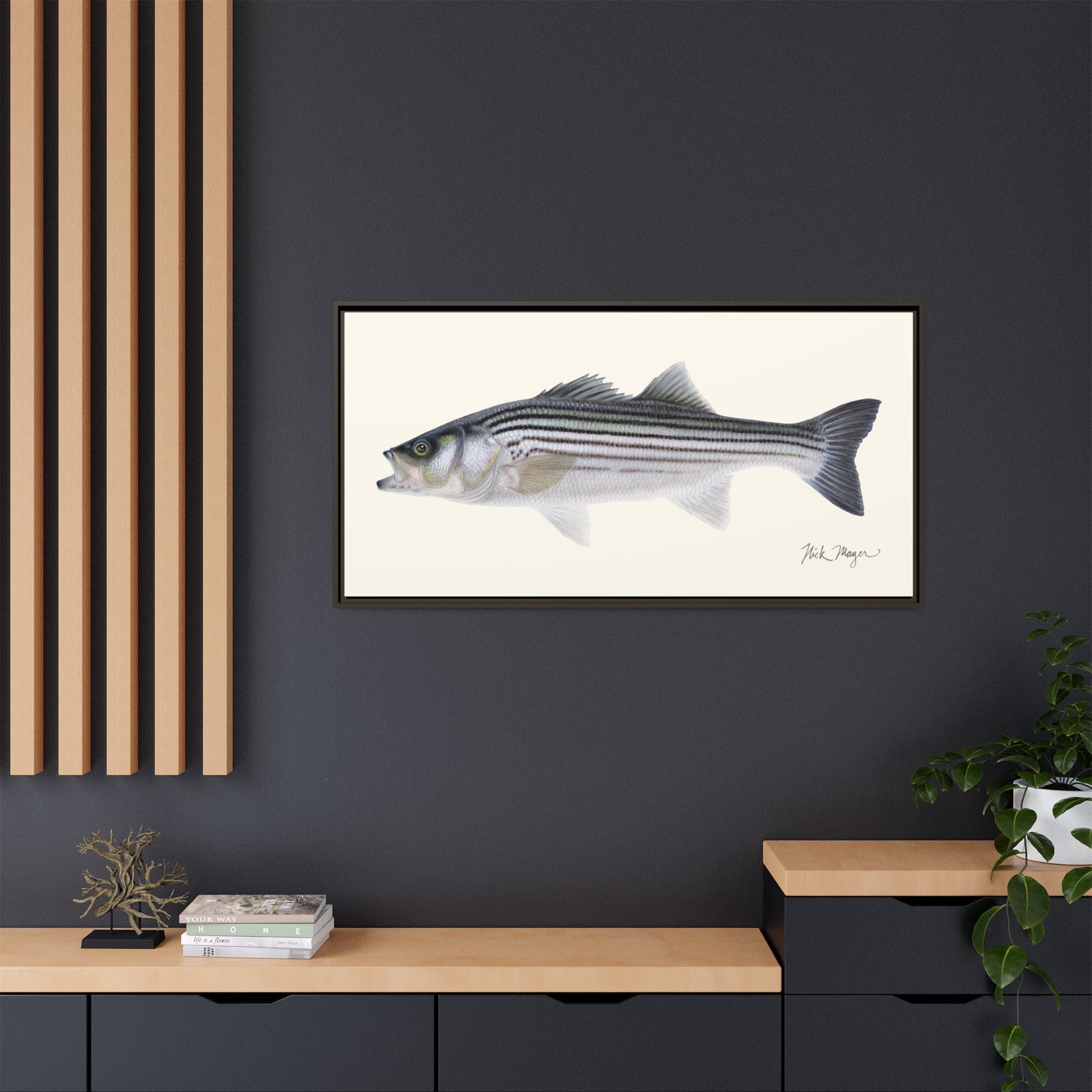 Schoolie Striped Bass Framed Canvas Print Printify