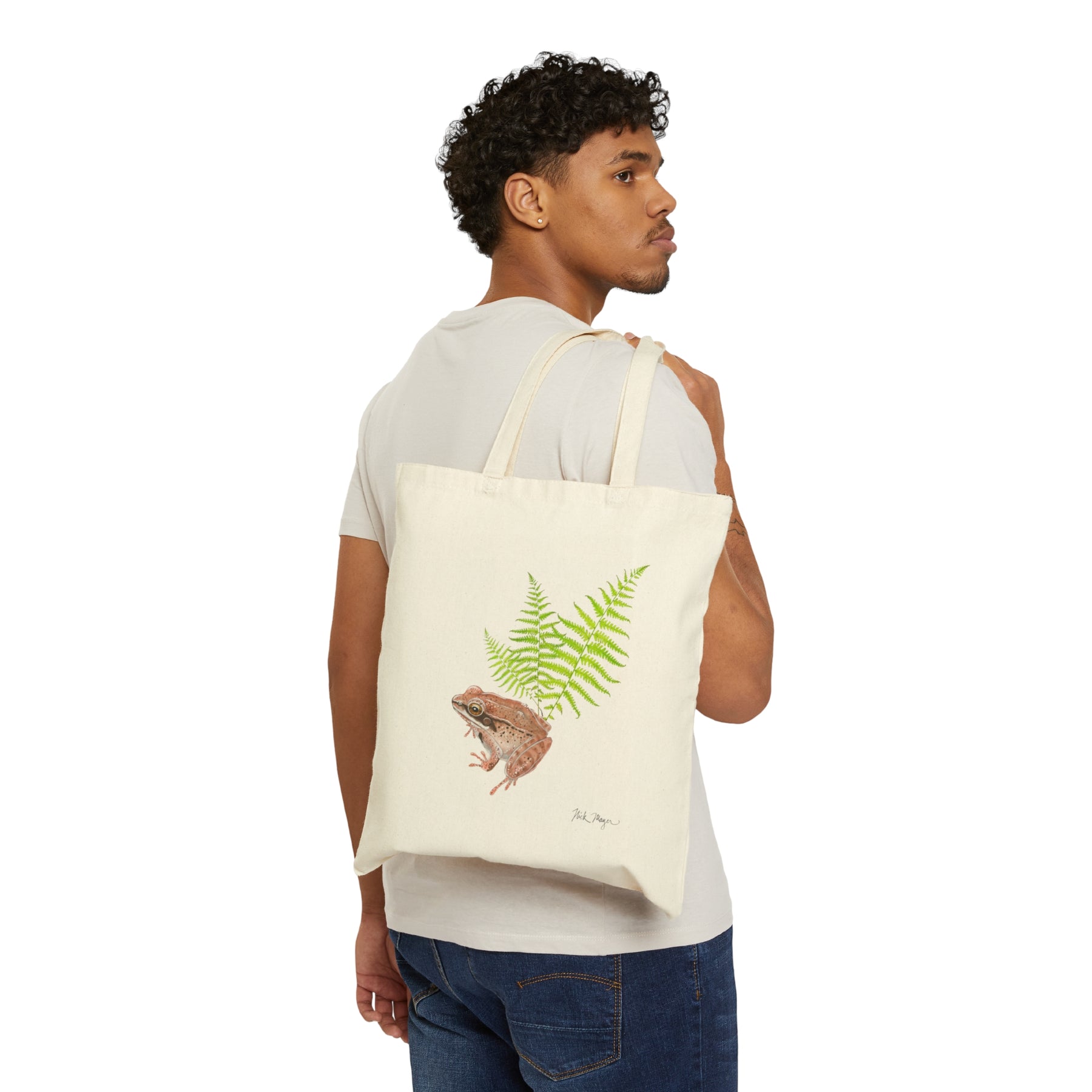 Wood Frog & Ferns Cotton Canvas Tote Bag