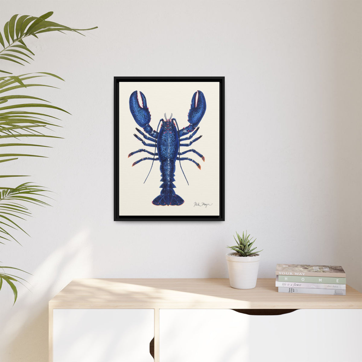 Blue Lobster II Framed Canvas Print Printify
