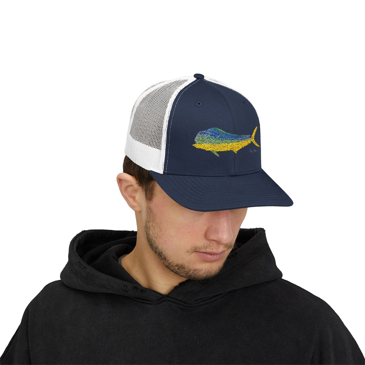 Bull Mahi Embroidered Snapback Trucker Hat Printify