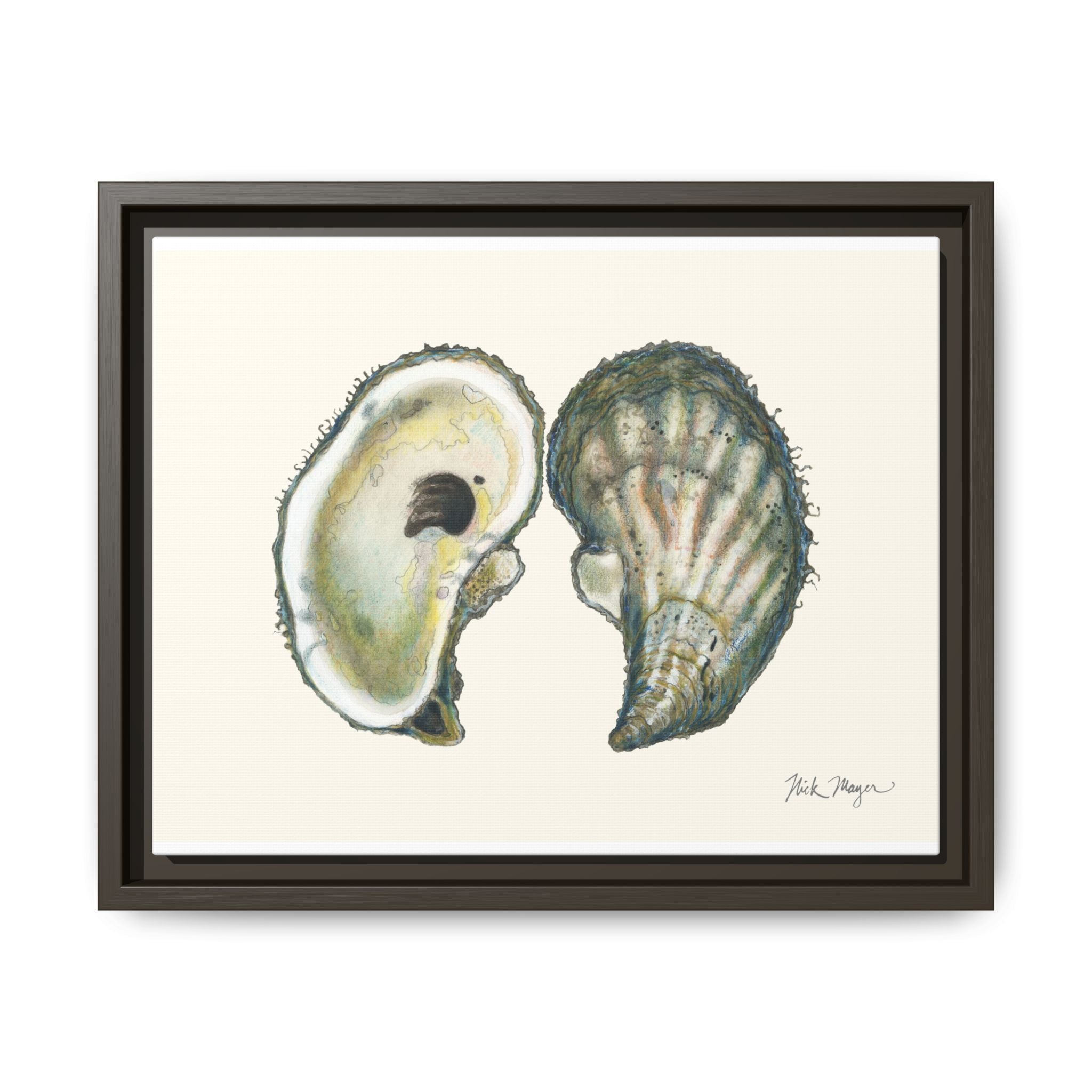 Framed Oysters Art Print — Coastal Sea Shell Wall Decor Printify