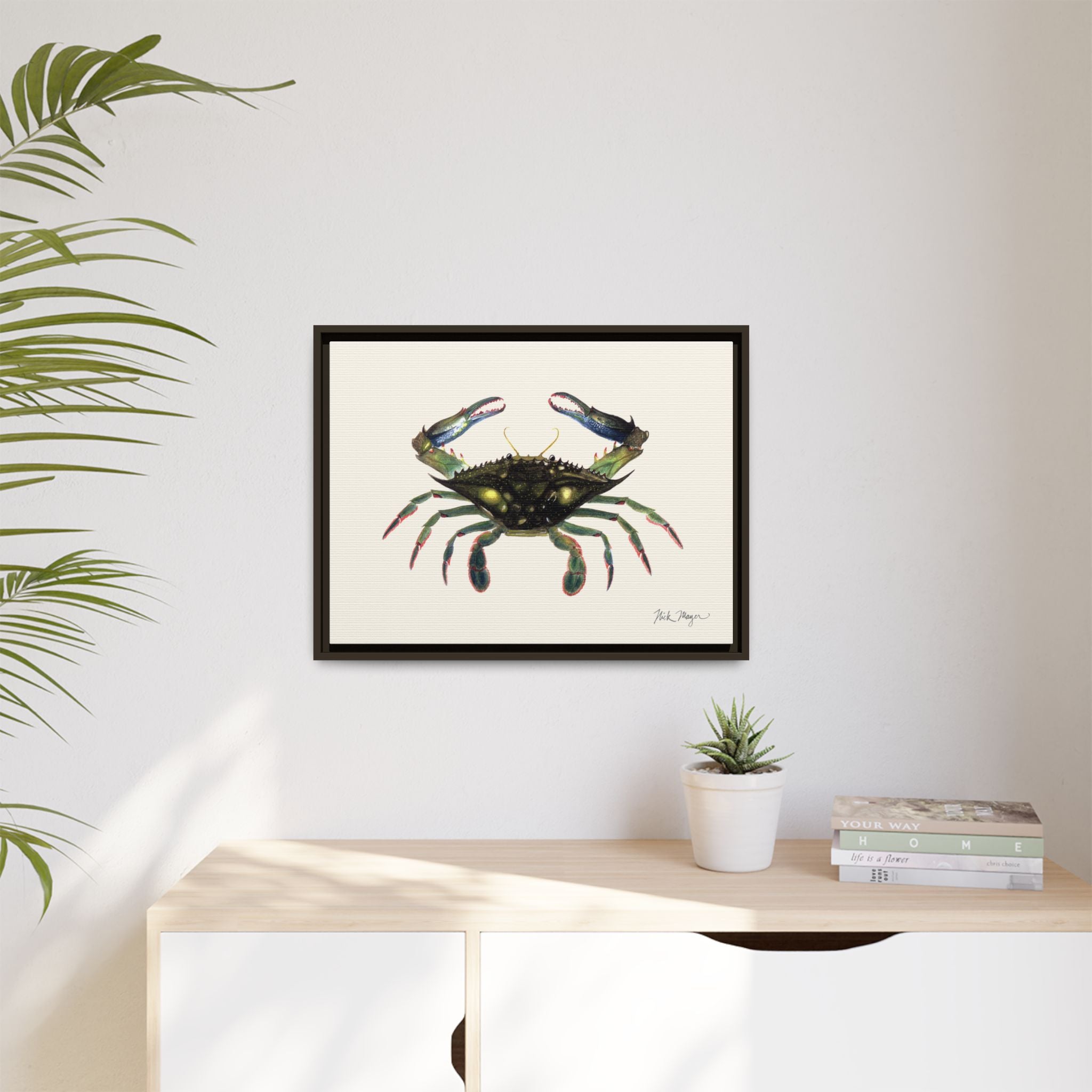 Blue Crab, Claws in Framed Canvas Print Printify