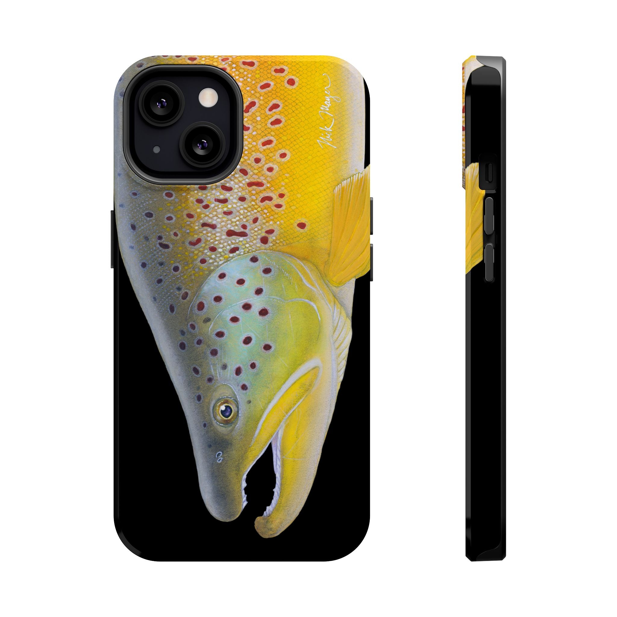 Brown Trout 3 Face Black MagSafe iPhone Case