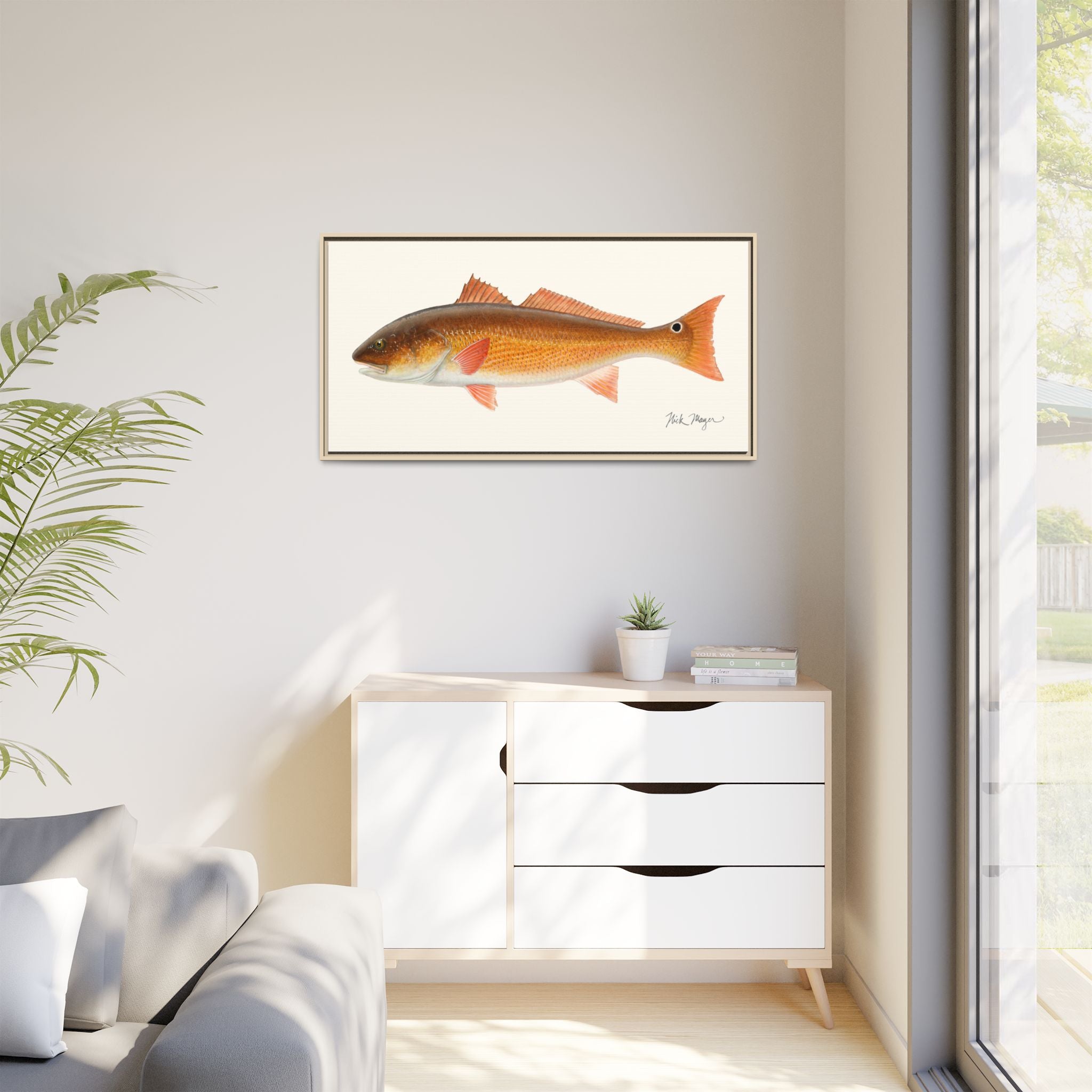 Redfish, 15 lbs Framed Canvas Print Printify