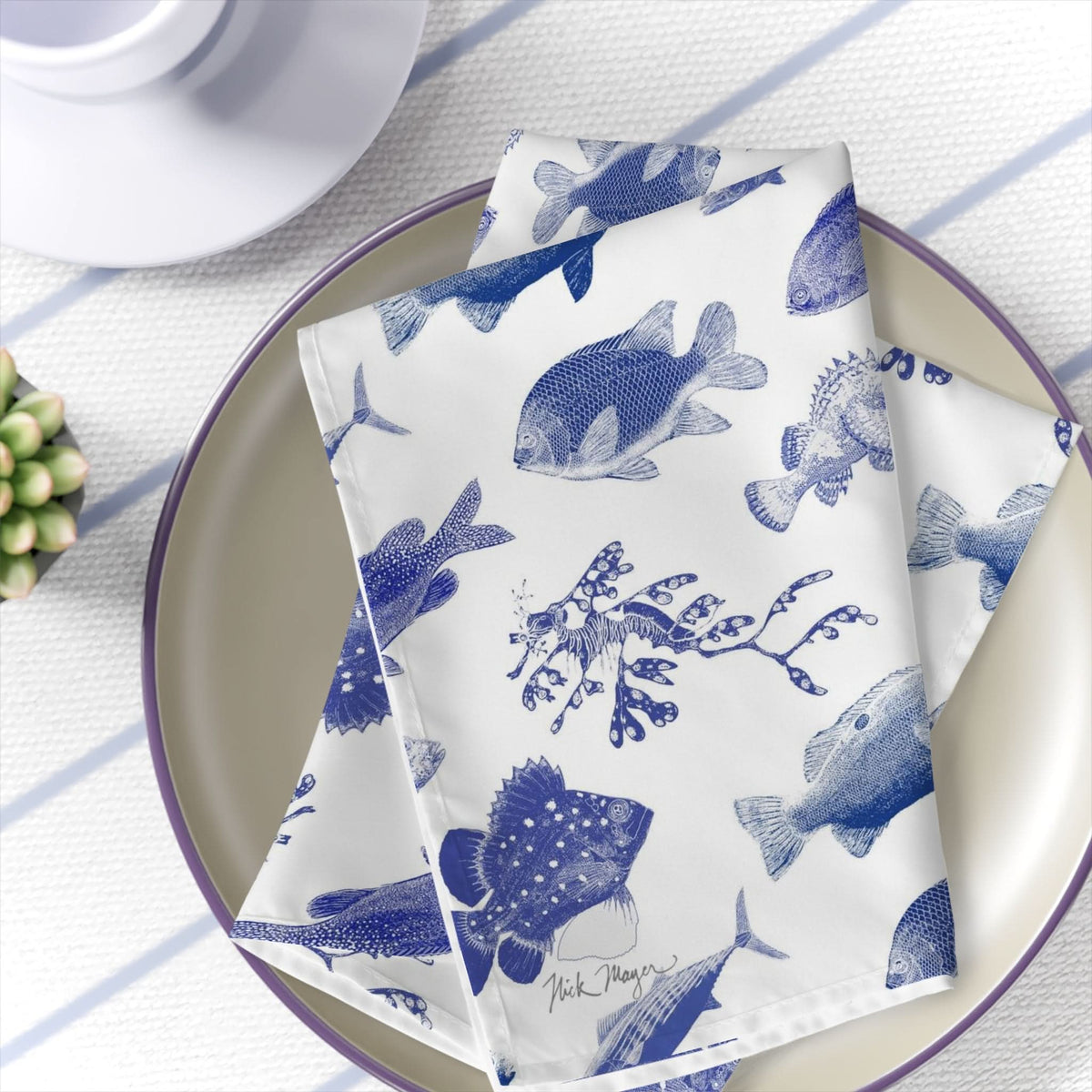 Ocean Stamps 4 Piece Cloth Napkin Set