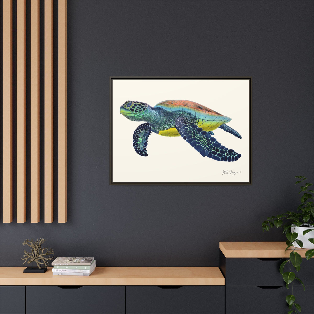 Green Sea Turtle II Framed Canvas Print Printify