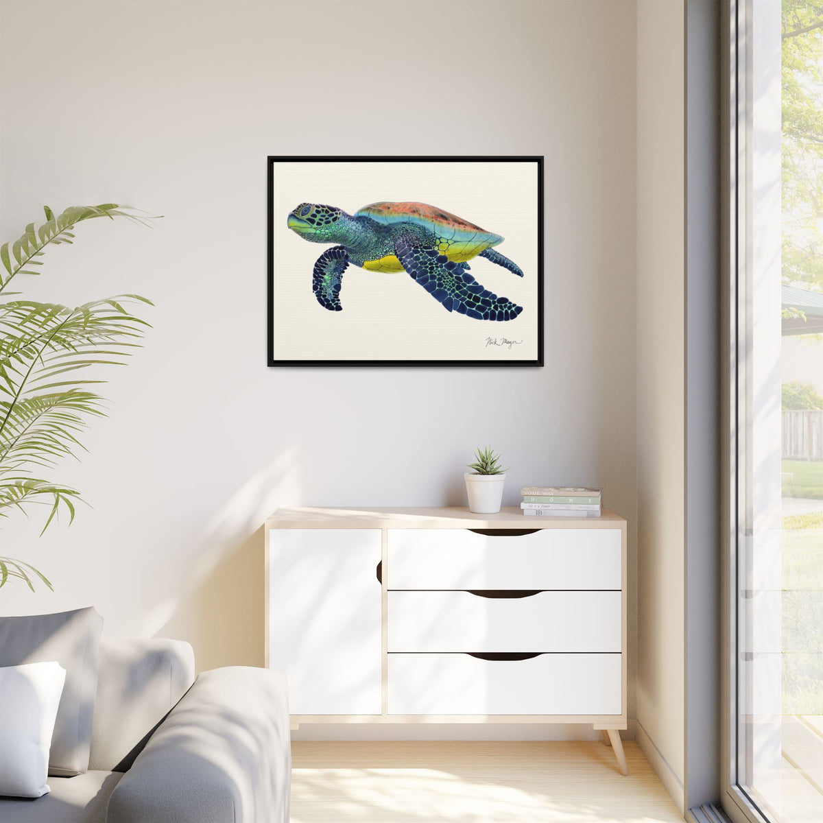 Green Sea Turtle II Framed Canvas Print Printify