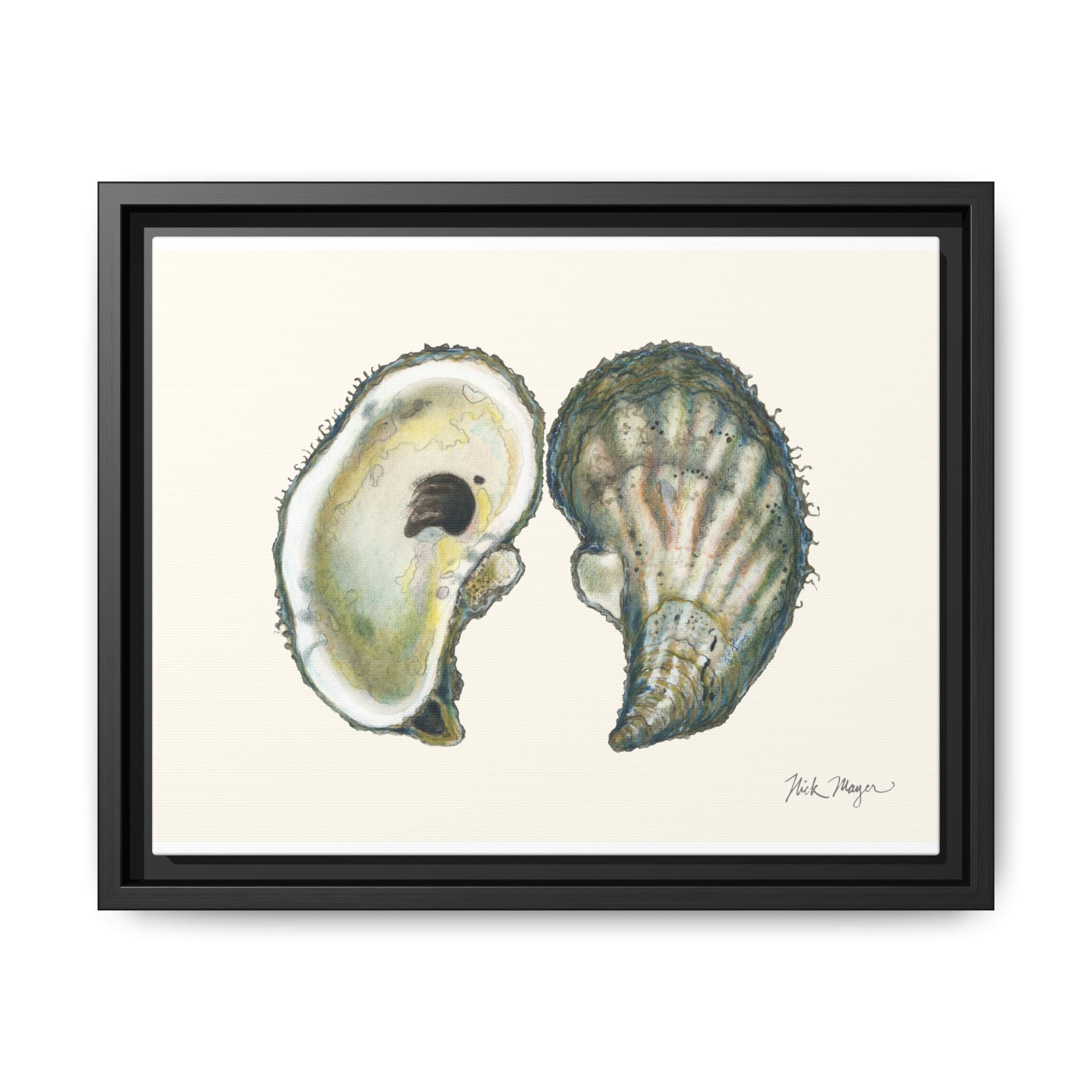 Framed Oysters Art Print — Coastal Sea Shell Wall Decor Printify