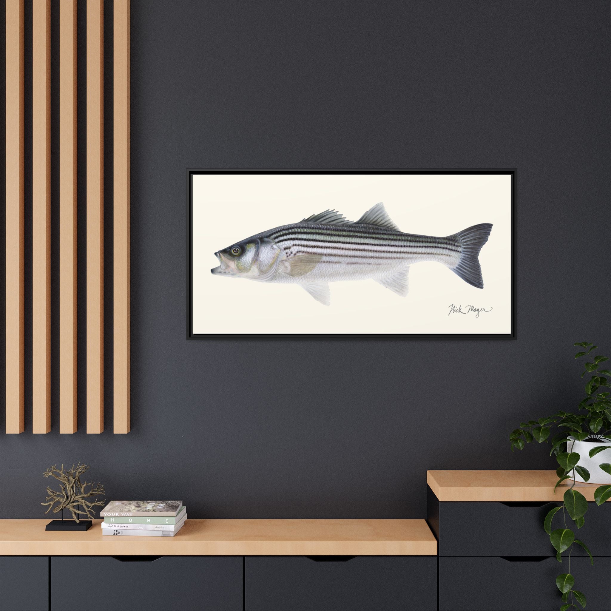 Schoolie Striped Bass Framed Canvas Print Printify