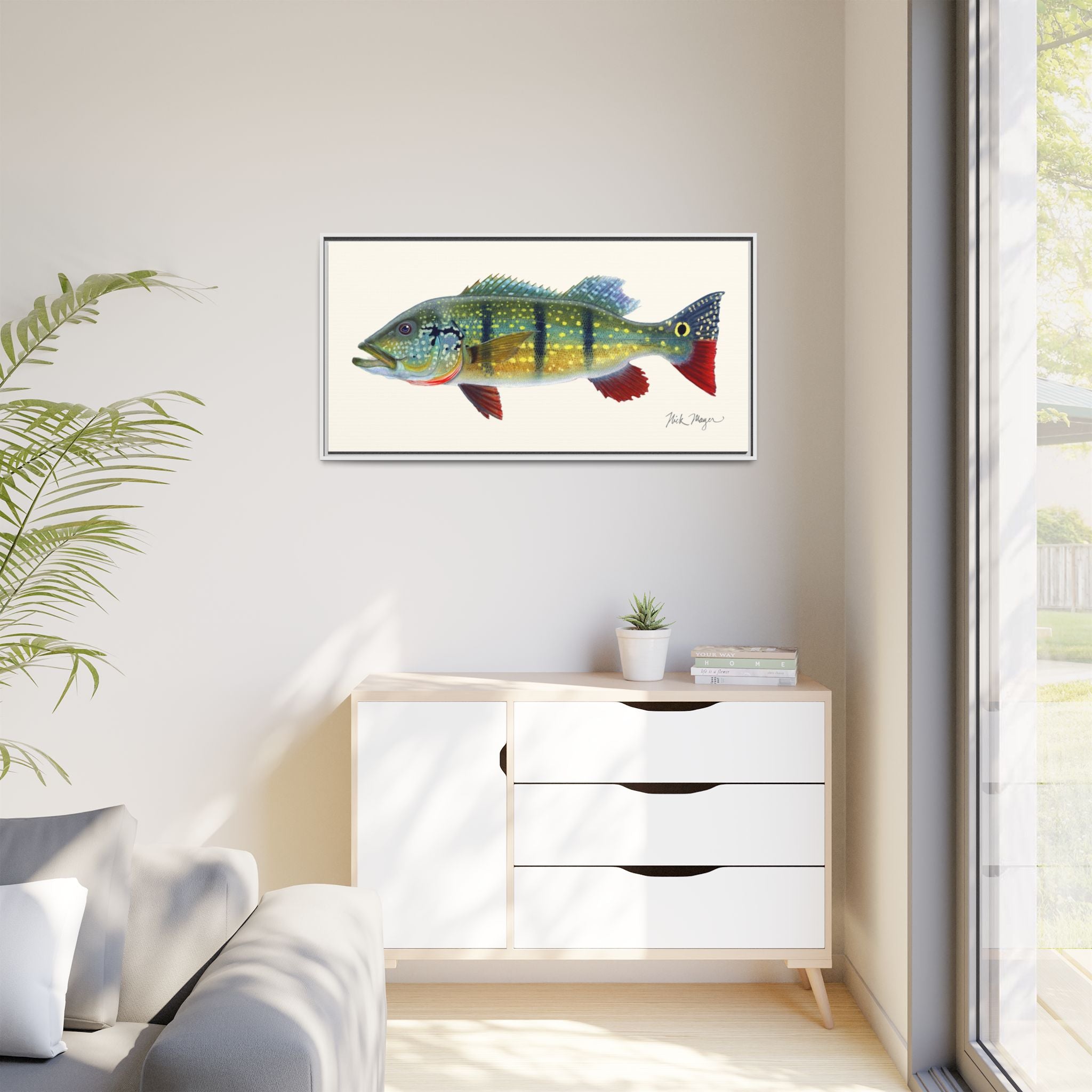 Peacock Bass Framed Canvas Print Printify