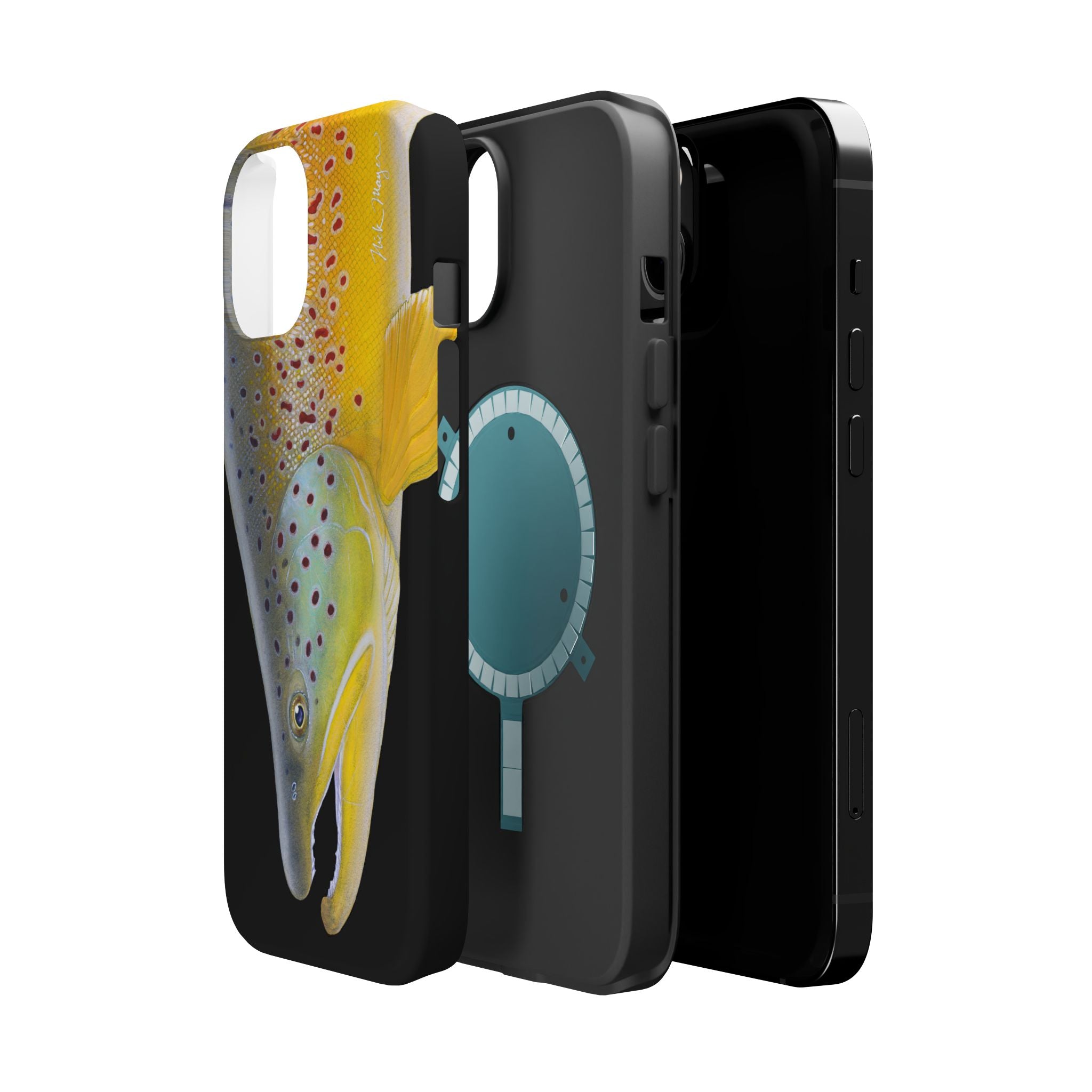 Brown Trout 3 Face Black MagSafe iPhone Case