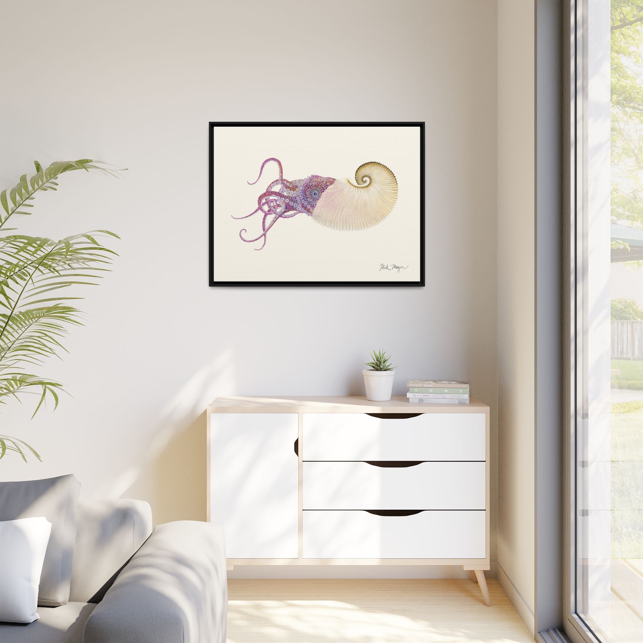Paper Nautilus Framed Canvas Print Printify