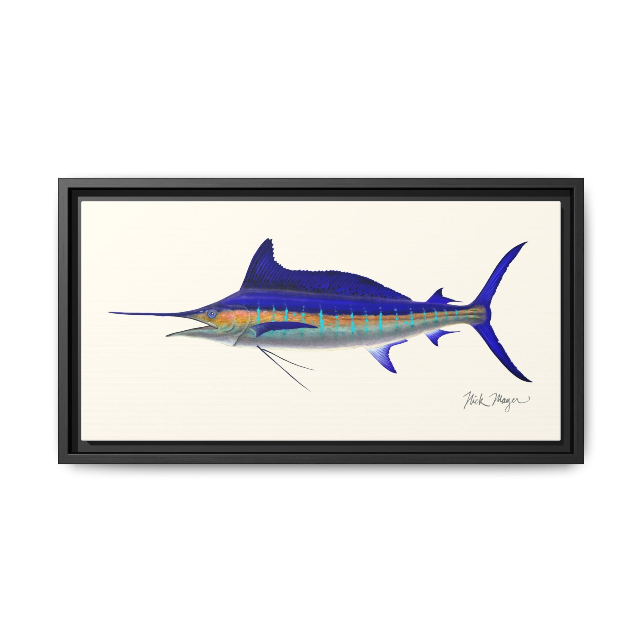 Striped Marlin Framed Canvas Print Printify