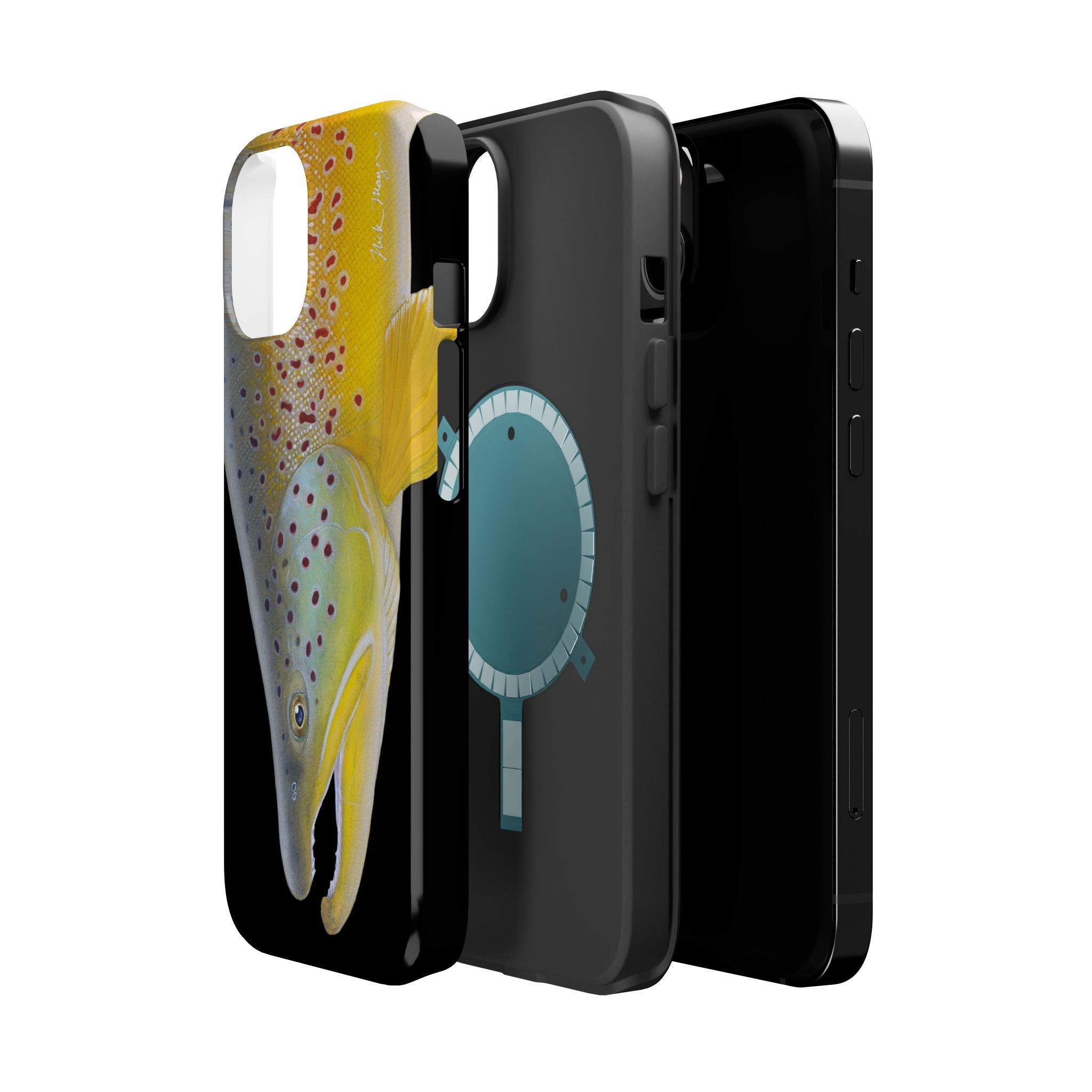 Brown Trout 3 Face Black MagSafe iPhone Case