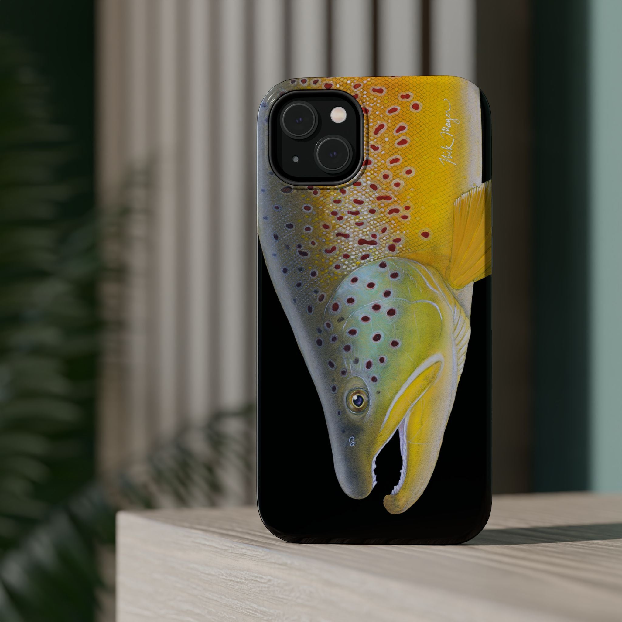 Brown Trout 3 Face Black MagSafe iPhone Case