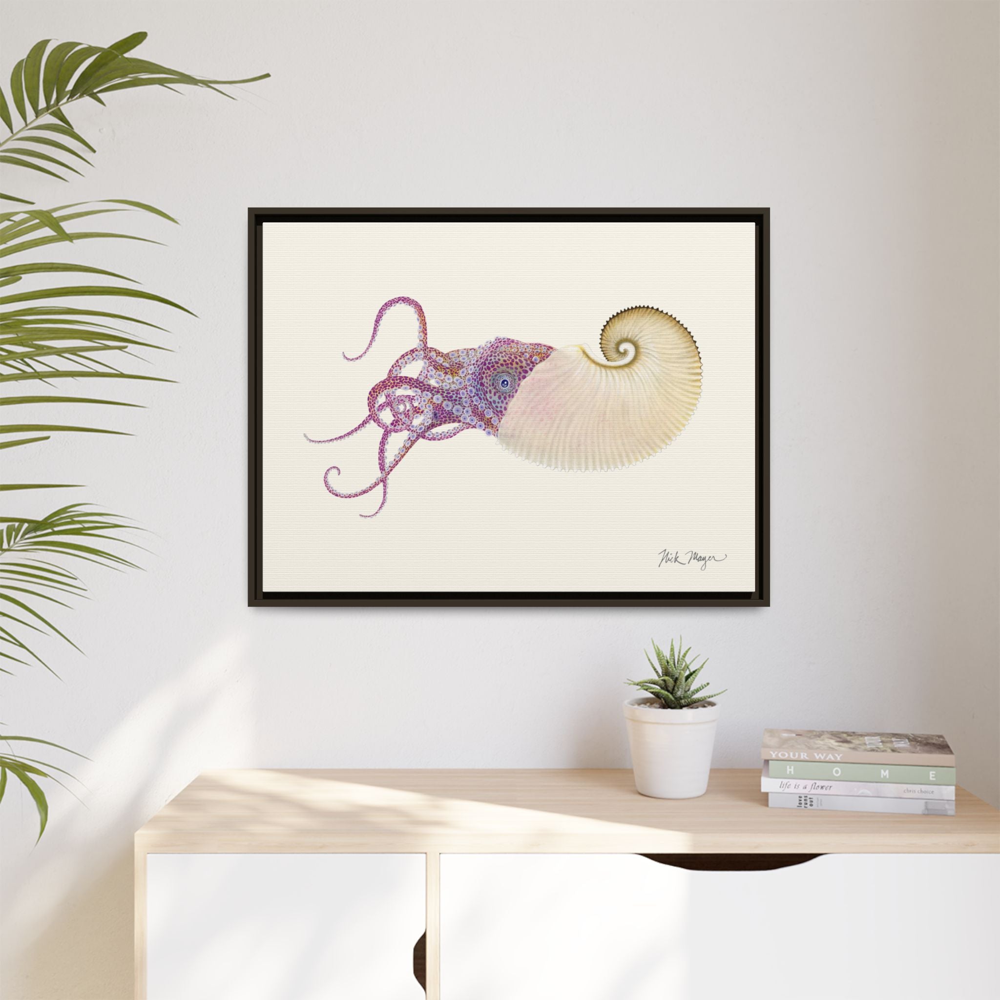 Paper Nautilus Framed Canvas Print Printify