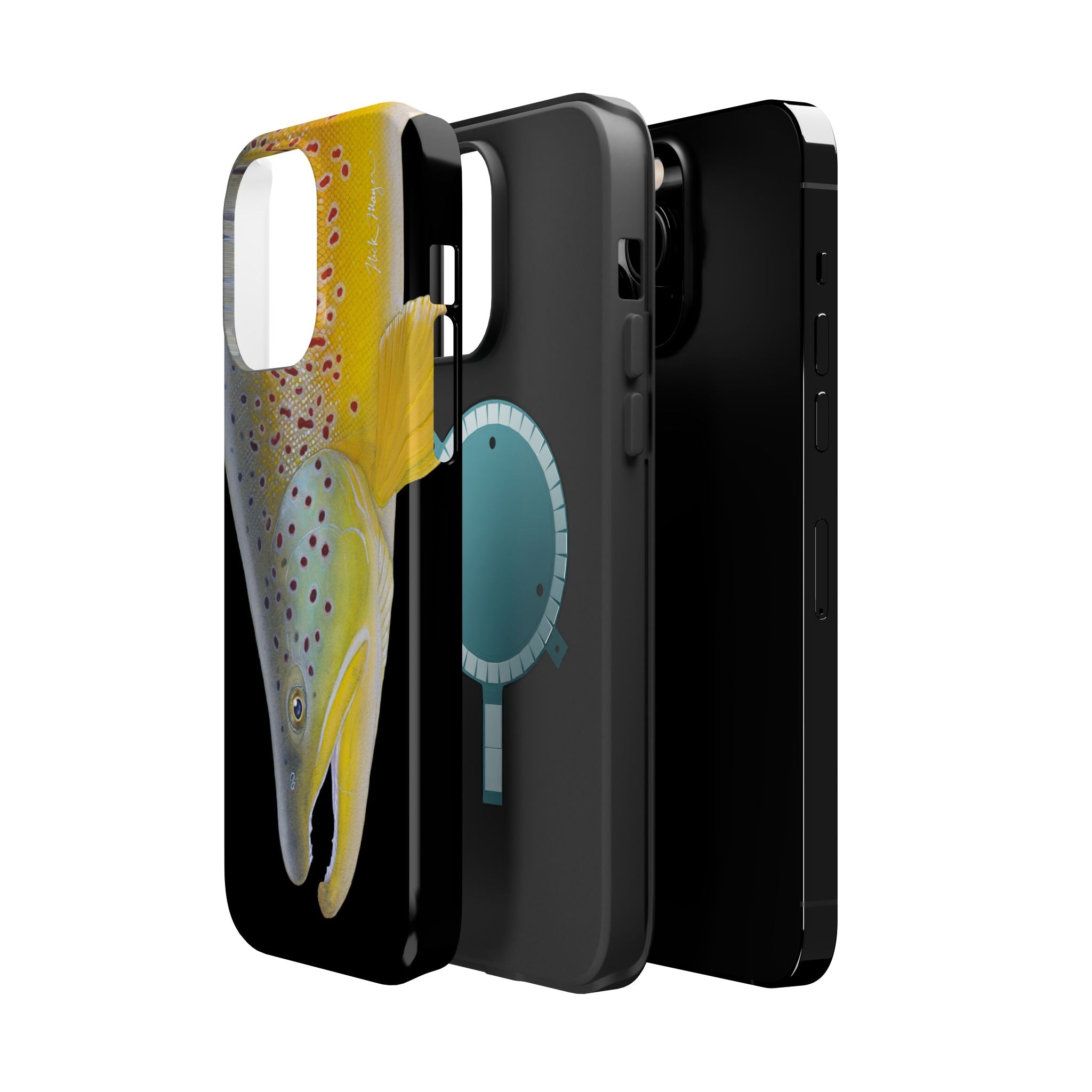 Brown Trout 3 Face Black MagSafe iPhone Case