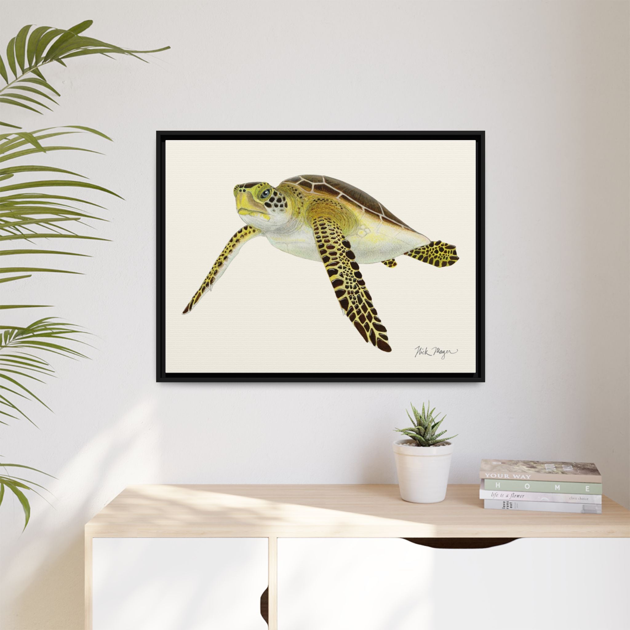 Green Sea Turtle III Framed Canvas Print Printify