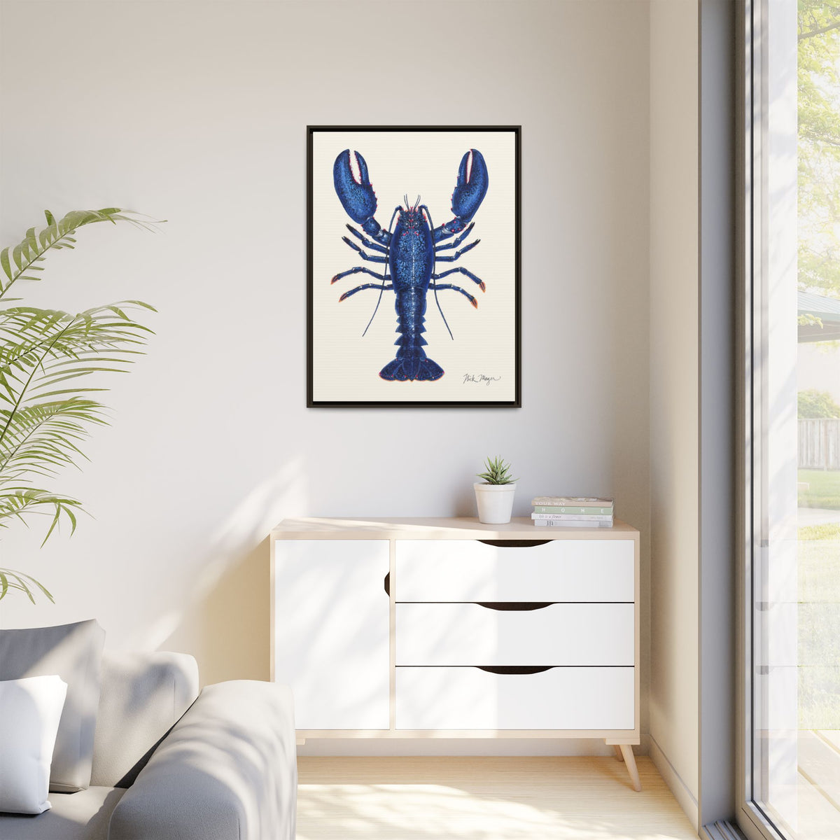 Blue Lobster II Framed Canvas Print Printify