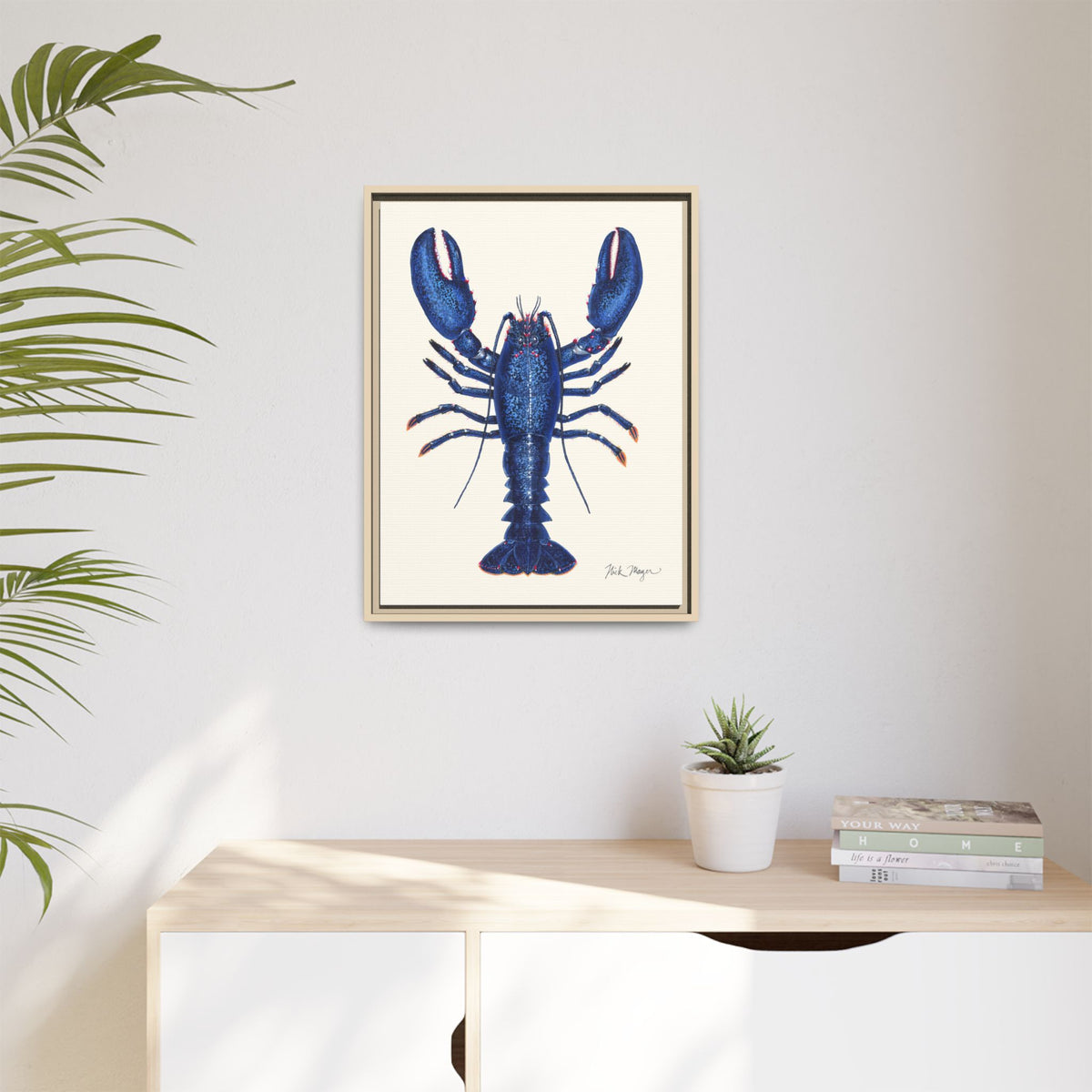 Blue Lobster II Framed Canvas Print Printify