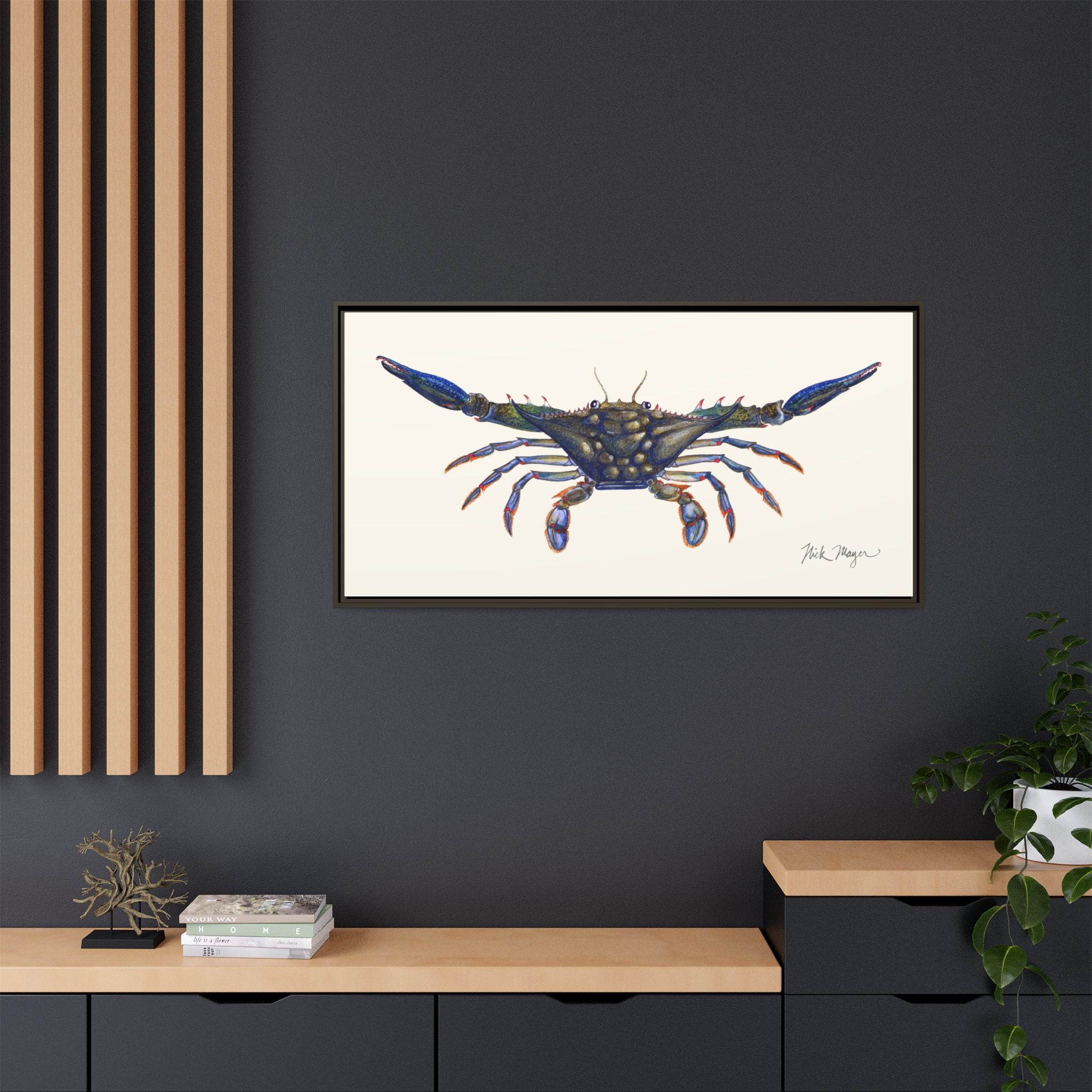 Blue Crab, Claws Out Framed Canvas Print Printify
