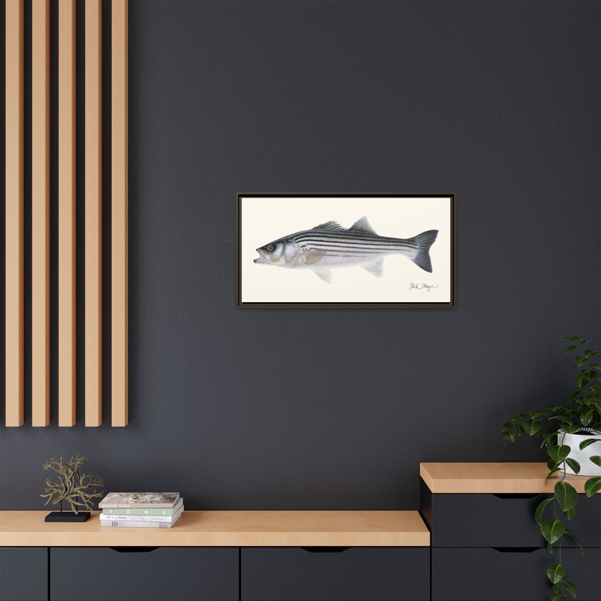 Schoolie Striped Bass Framed Canvas Print Printify