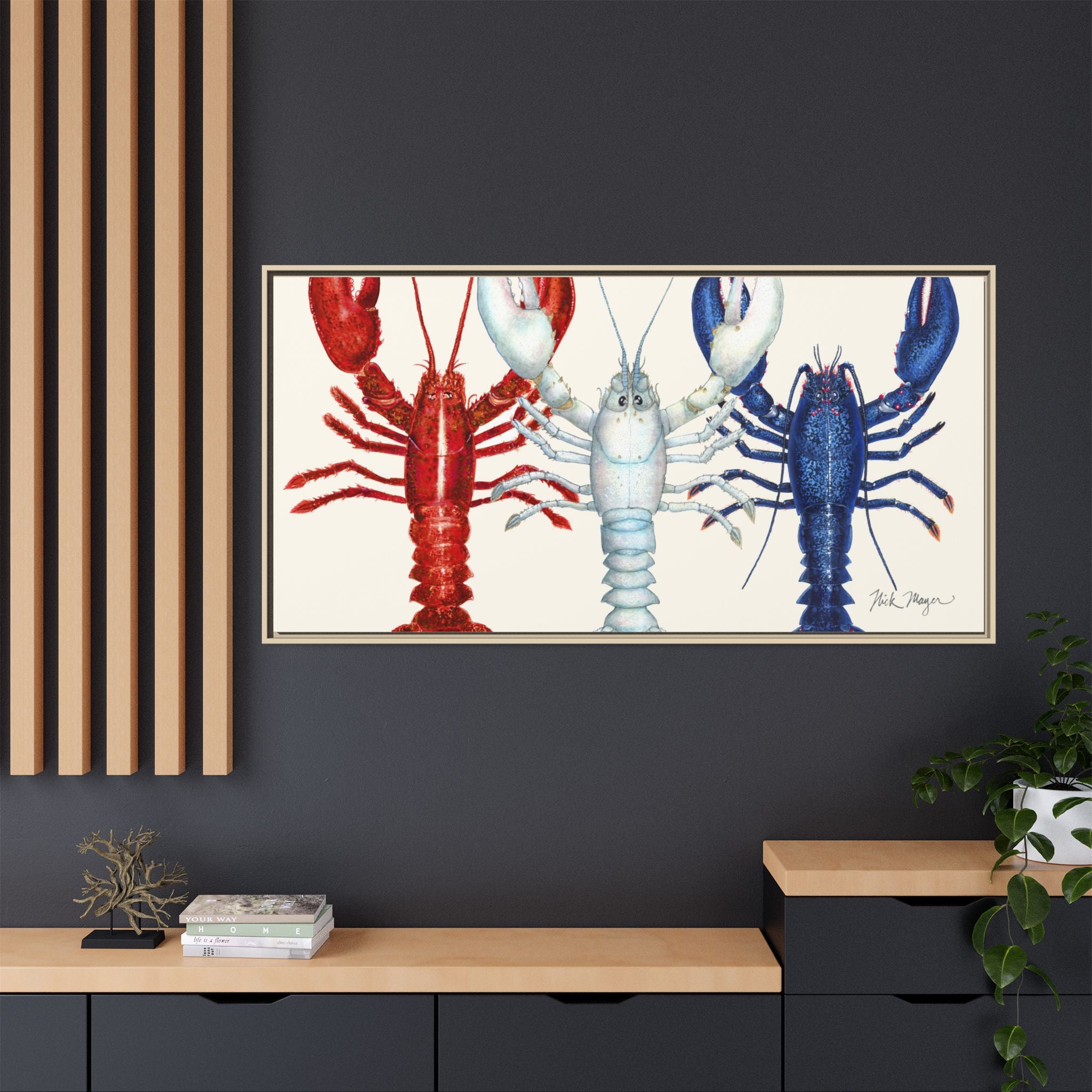 American Lobsters Trio Framed Canvas Print Printify